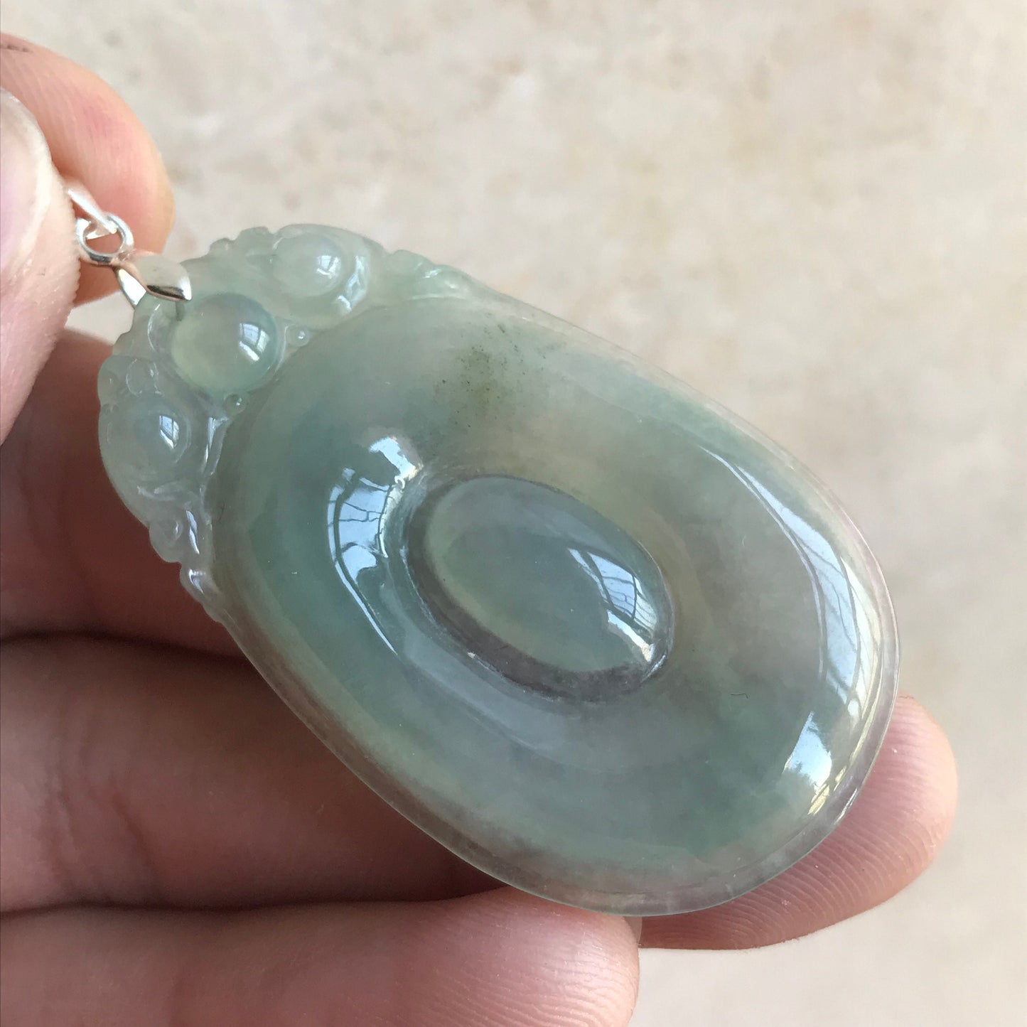 Natural Ice Green Grade A Jadeite Burma jade Lady Ruyi pendant with 925 Silver clasp Lady necklace Type A stone 豆色冰种翡翠A货