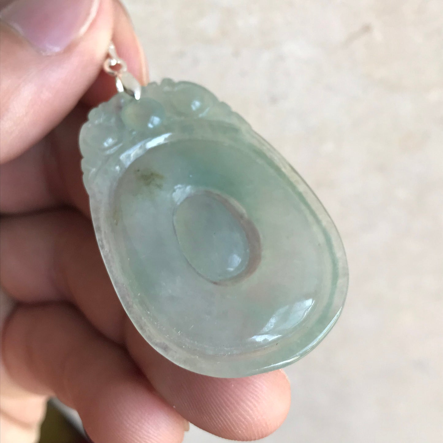 Natural Ice Green Grade A Jadeite Burma jade Lady Ruyi pendant with 925 Silver clasp Lady necklace Type A stone 豆色冰种翡翠A货