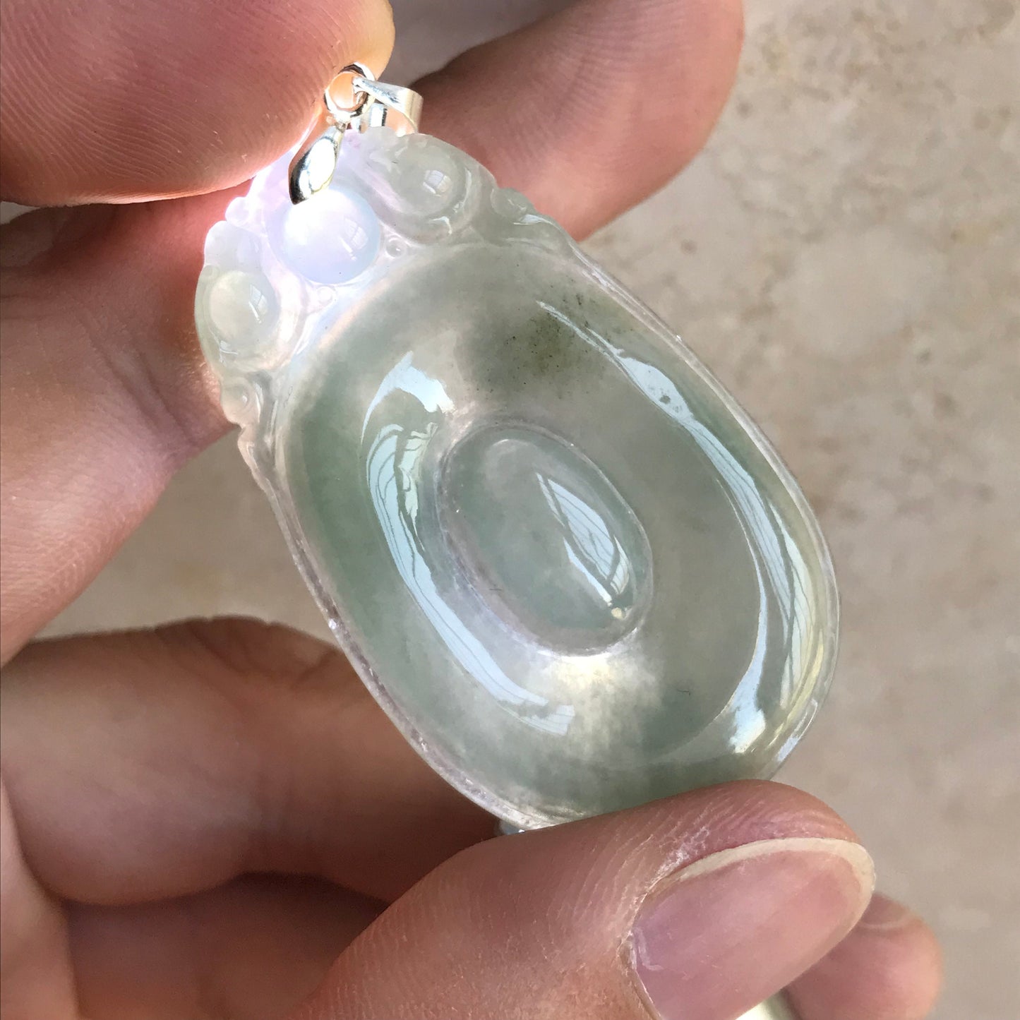 Natural Ice Green Grade A Jadeite Burma jade Lady Ruyi pendant with 925 Silver clasp Lady necklace Type A stone 豆色冰种翡翠A货