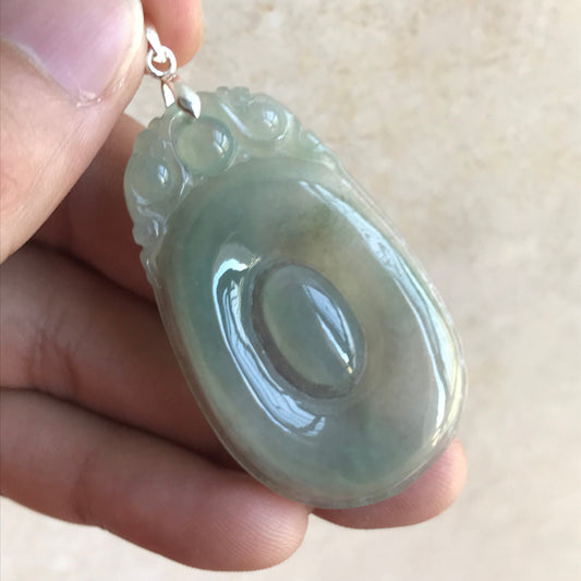 Natural Ice Green Grade A Jadeite Burma jade Lady Ruyi pendant with 925 Silver clasp Lady necklace Type A stone 豆色冰种翡翠A货