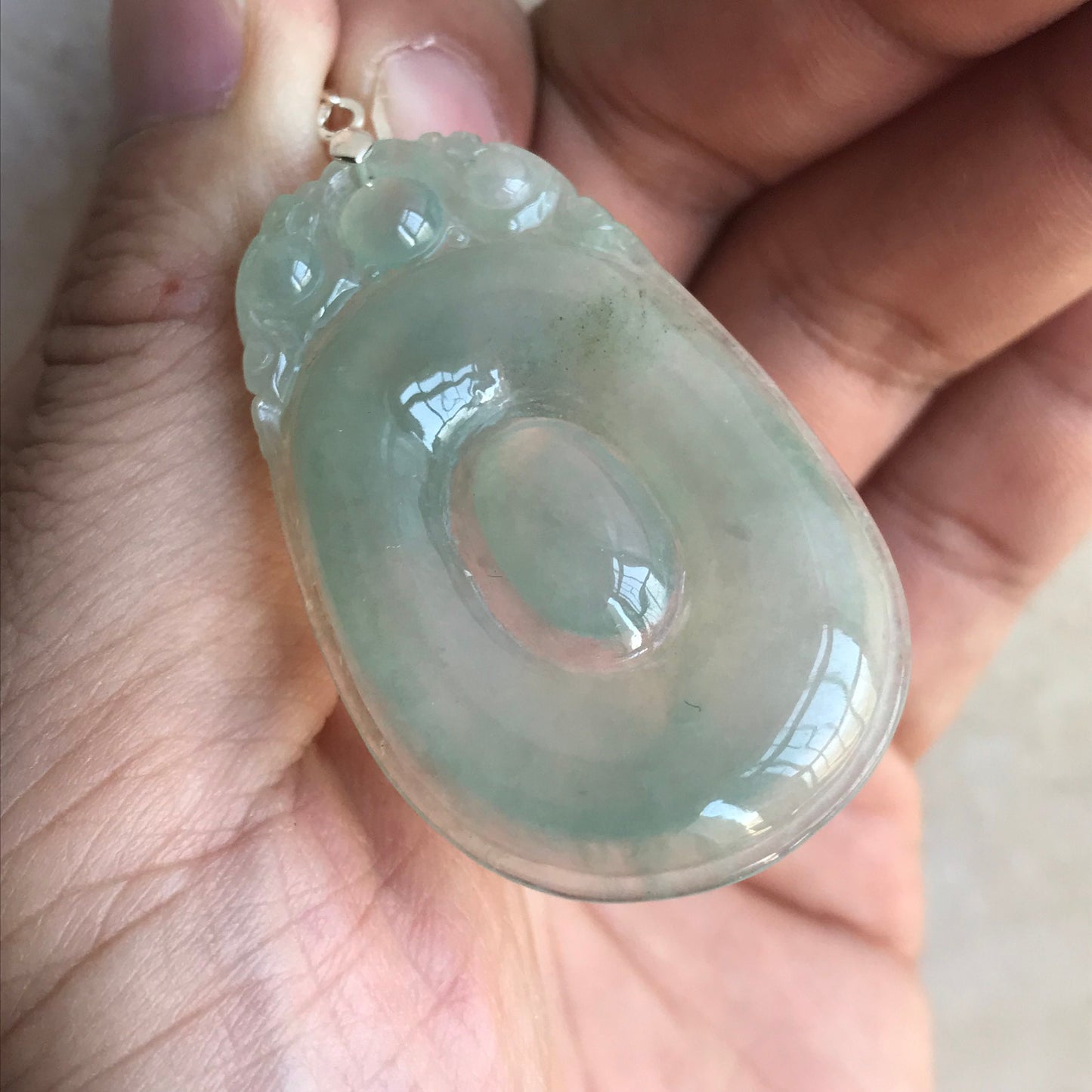 Natural Ice Green Grade A Jadeite Burma jade Lady Ruyi pendant with 925 Silver clasp Lady necklace Type A stone 豆色冰种翡翠A货