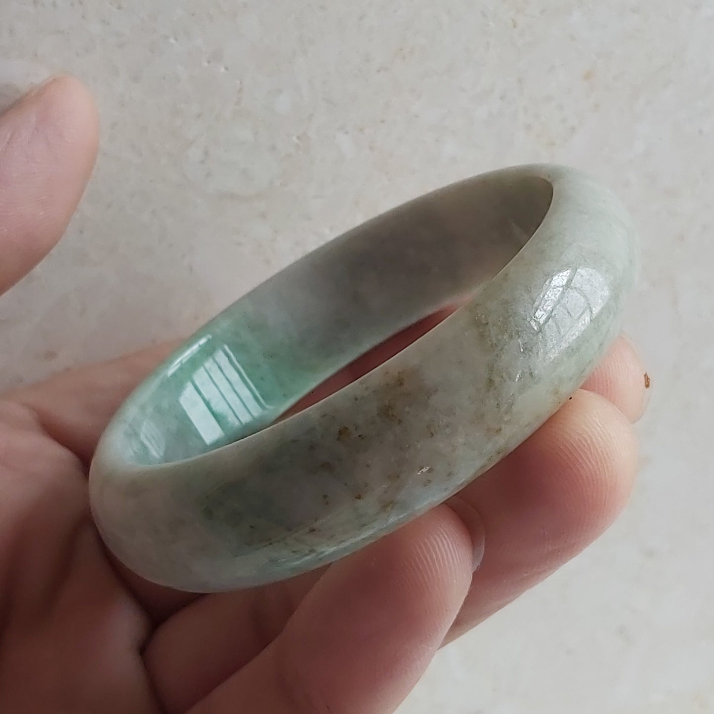 56.1mm Round bangle Grade A Jade Natural green Burma jadeite Lady Bracelet Ice green Type A stone small hand female bangle  翡翠飘花手镯