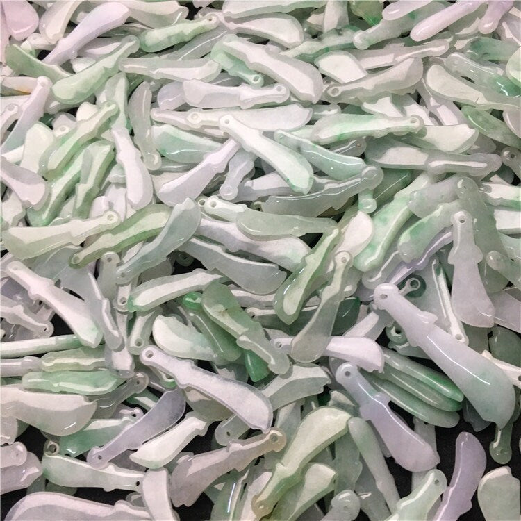 10PCS lot Wholesale  Knife Shape Hollow Grade A ICY Jade Burma Flat Roundness Beads Perle Chinese Carved ,Myanmar Jadeite