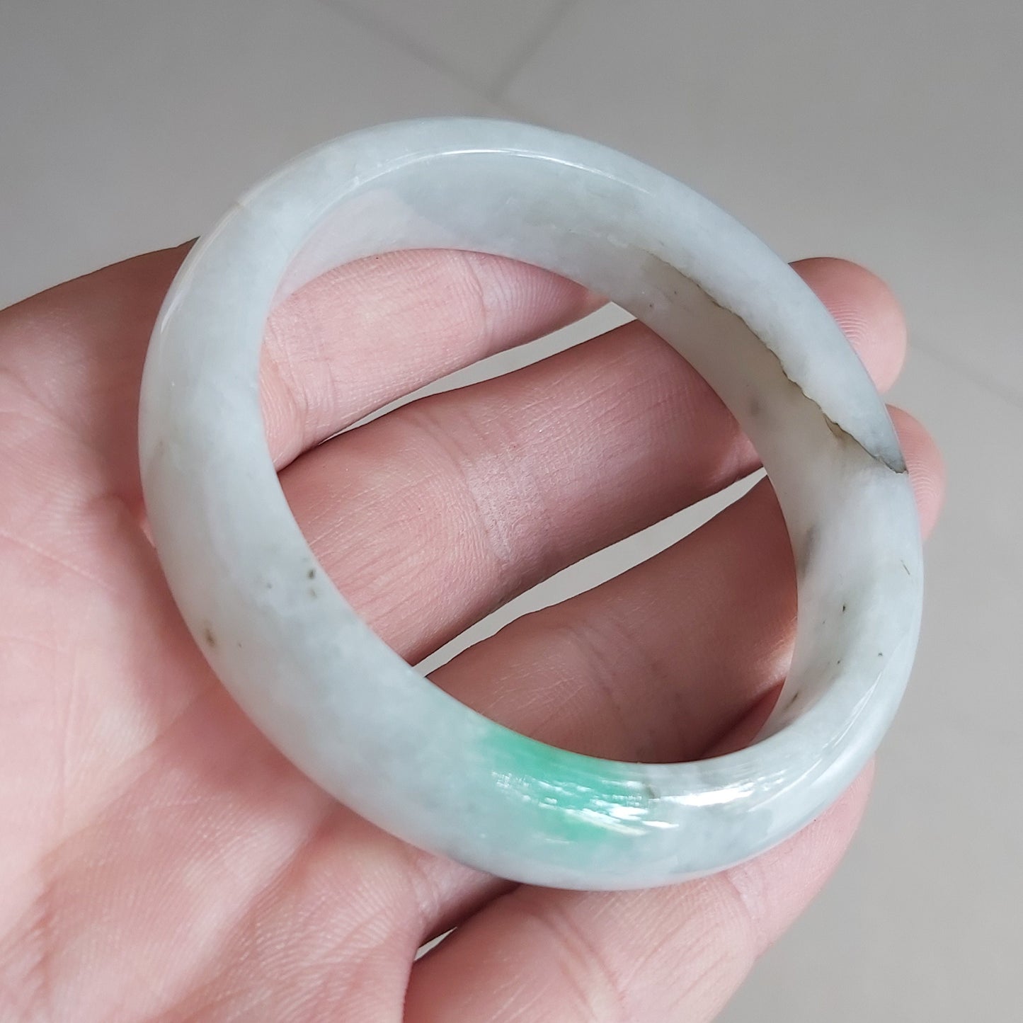 52.7mm Grade A Jade Natural green Round bangle Myanmar jadeite Lady Bracelet Ice green Type A stone small hand female bangle  翡翠飘花手镯