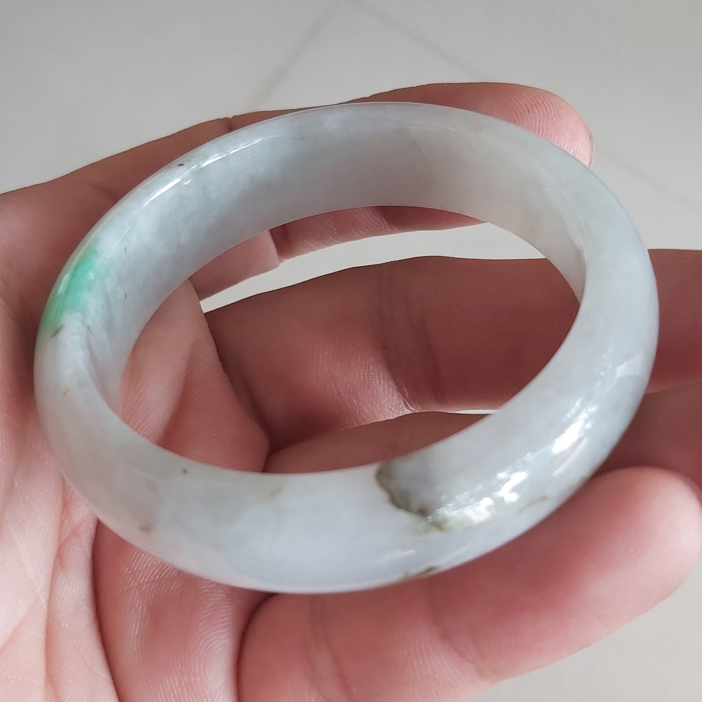 52.7mm Grade A Jade Natural green Round bangle Myanmar jadeite Lady Bracelet Ice green Type A stone small hand female bangle  翡翠飘花手镯