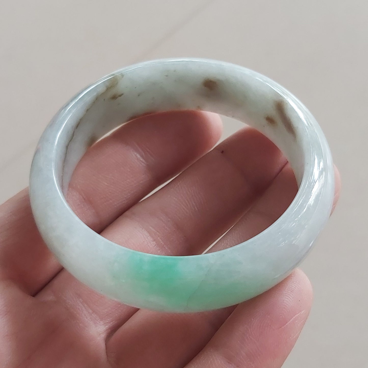 54.1mm Natural Grade A Jade Green Round bangle Myanmar jadeite Lady Bracelet Ice green Burma Type A stone female bangle  天然翡翠手镯