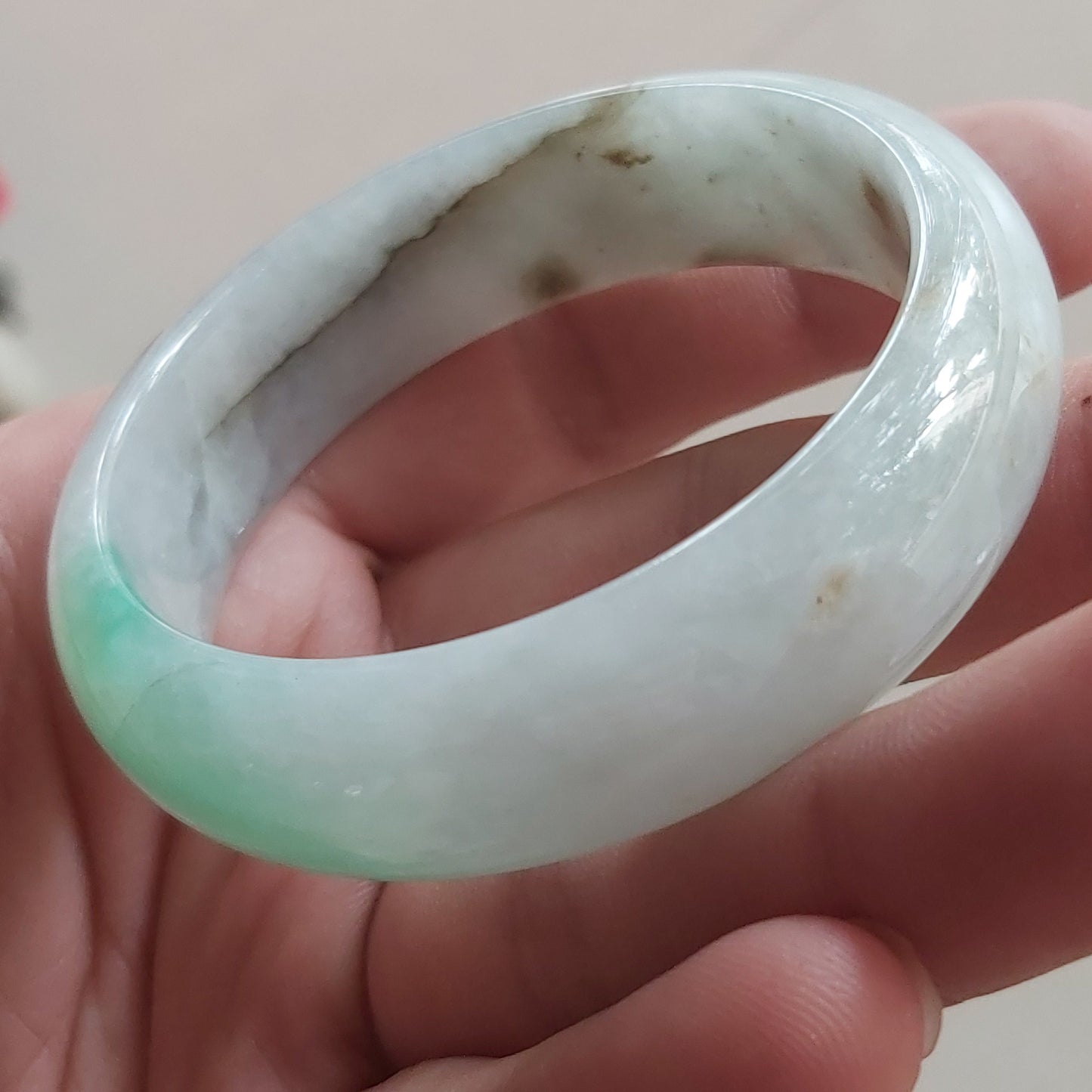 54.1mm Natural Grade A Jade Green Round bangle Myanmar jadeite Lady Bracelet Ice green Burma Type A stone female bangle  天然翡翠手镯