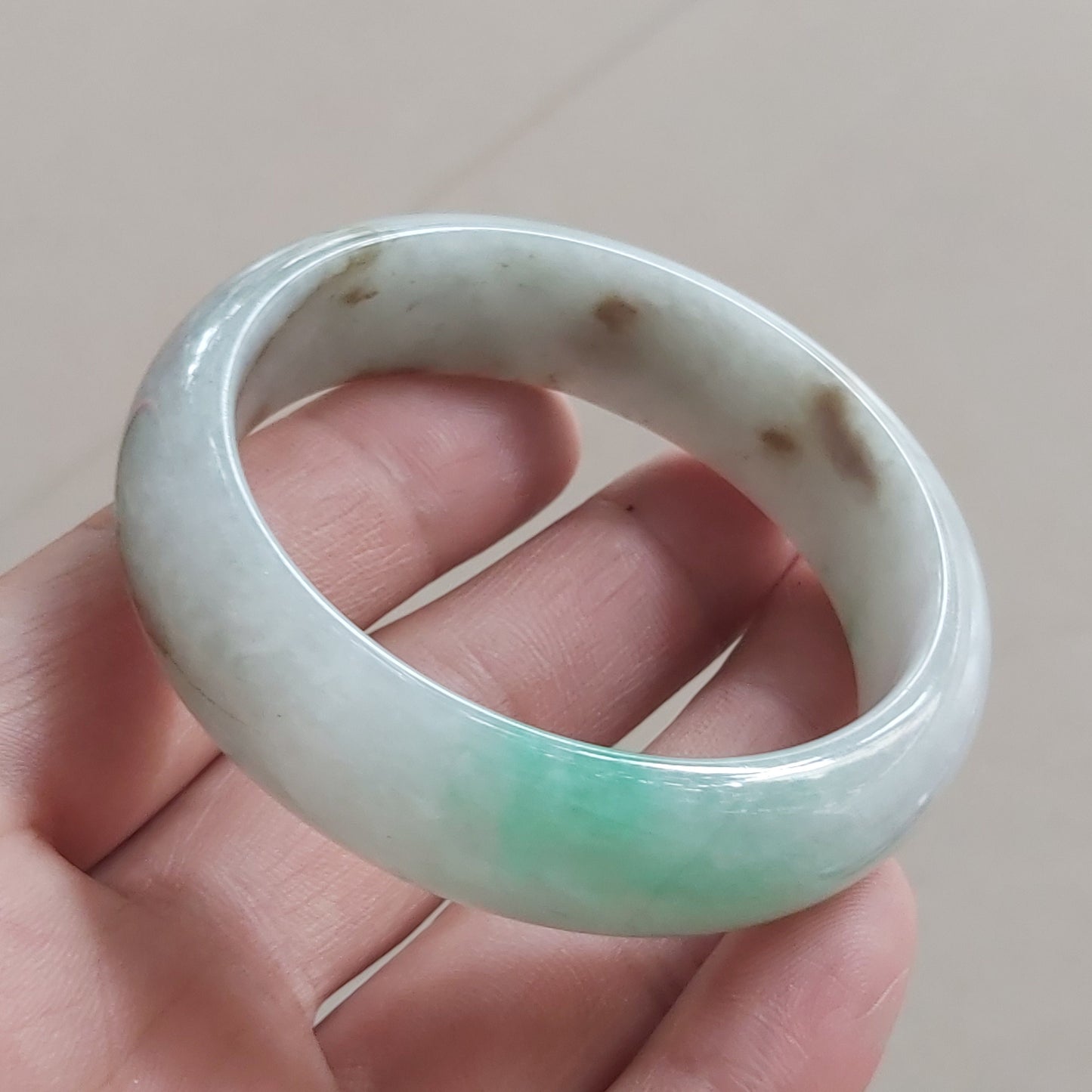 54.1mm Natural Grade A Jade Green Round bangle Myanmar jadeite Lady Bracelet Ice green Burma Type A stone female bangle  天然翡翠手镯