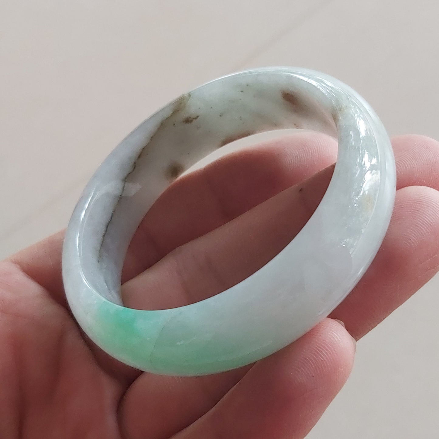 54.1mm Natural Grade A Jade Green Round bangle Myanmar jadeite Lady Bracelet Ice green Burma Type A stone female bangle  天然翡翠手镯