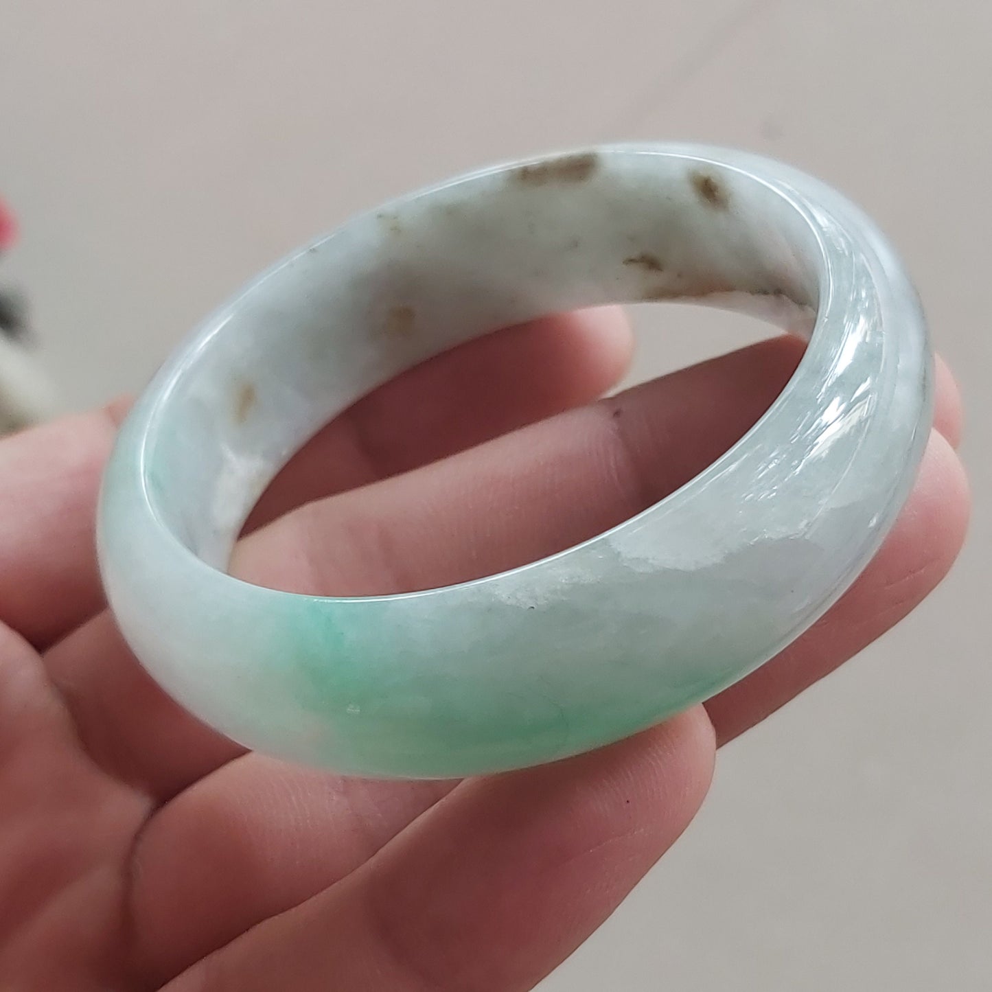 54.1mm Natural Grade A Jade Green Round bangle Myanmar jadeite Lady Bracelet Ice green Burma Type A stone female bangle  天然翡翠手镯