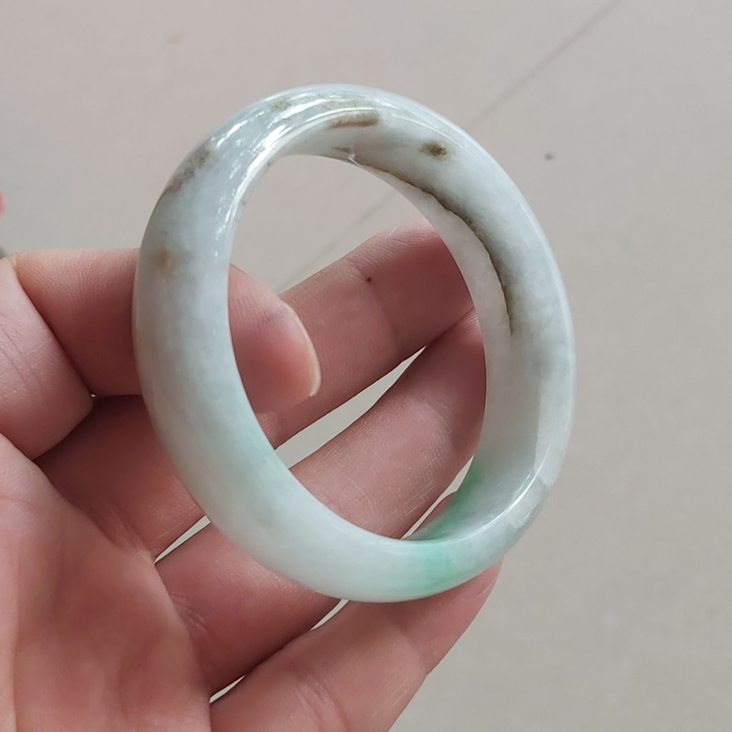 54.1mm Natural Grade A Jade Green Round bangle Myanmar jadeite Lady Bracelet Ice green Burma Type A stone female bangle  天然翡翠手镯