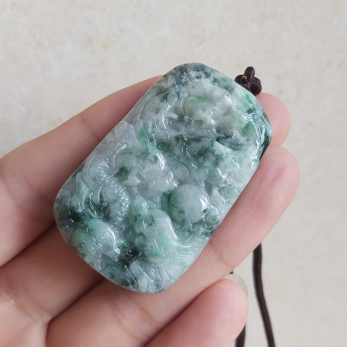 9 Dragons with Sun Natural Green Grade A JADE Burma Jadeite Hand craved Man pendant necklace Myanmar A Type Stone Grey 油青料翡翠A货