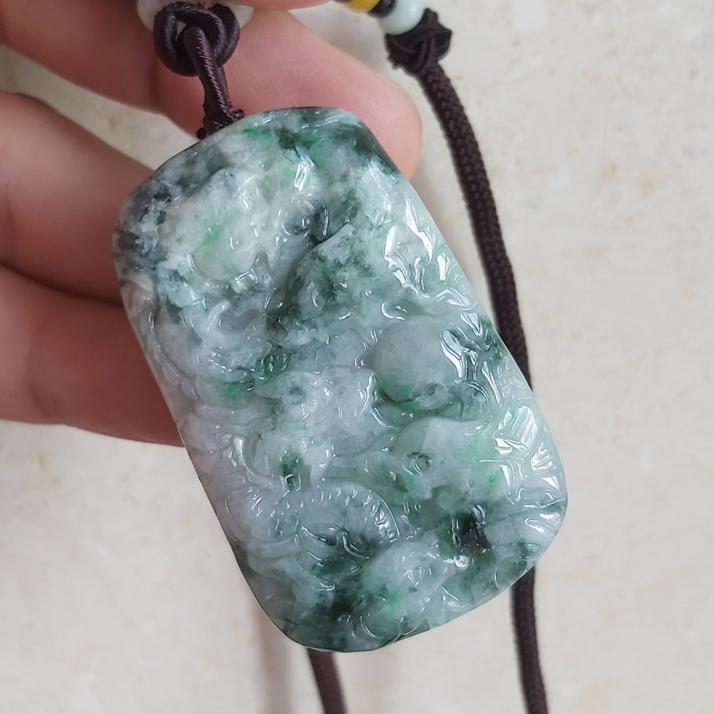 9 Dragons with Sun Natural Green Grade A JADE Burma Jadeite Hand craved Man pendant necklace Myanmar A Type Stone Grey 油青料翡翠A货