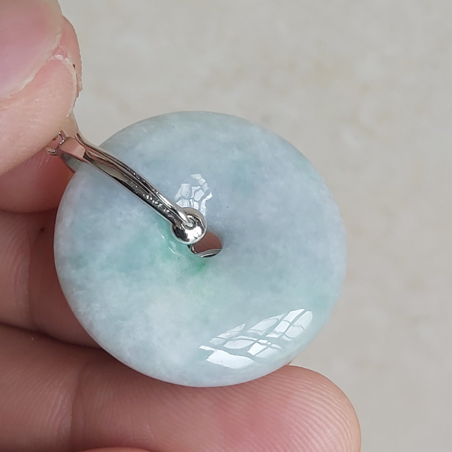 Beautiful Donut Natural Ice Grade A Jadeite Green Burma jade Lady pendant with 925 Sterling Silver button bail Myanmar jadeite