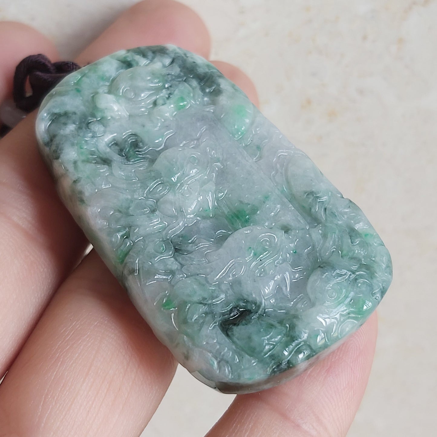 9 Dragons with Sun Natural Green Grade A JADE Burma Jadeite Hand craved Man pendant necklace Myanmar A Type Stone Grey 油青料翡翠A货