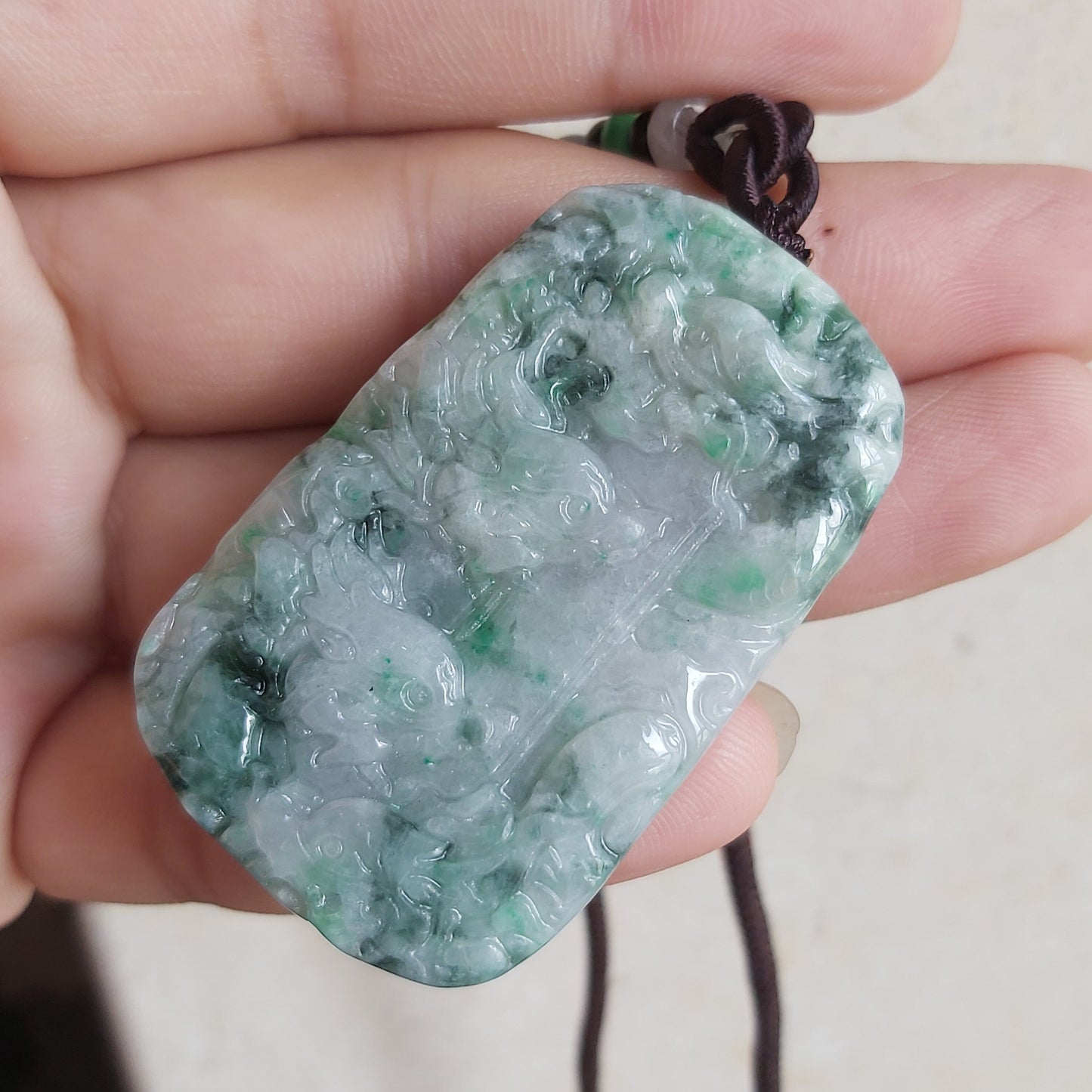 9 Dragons with Sun Natural Green Grade A JADE Burma Jadeite Hand craved Man pendant necklace Myanmar A Type Stone Grey 油青料翡翠A货