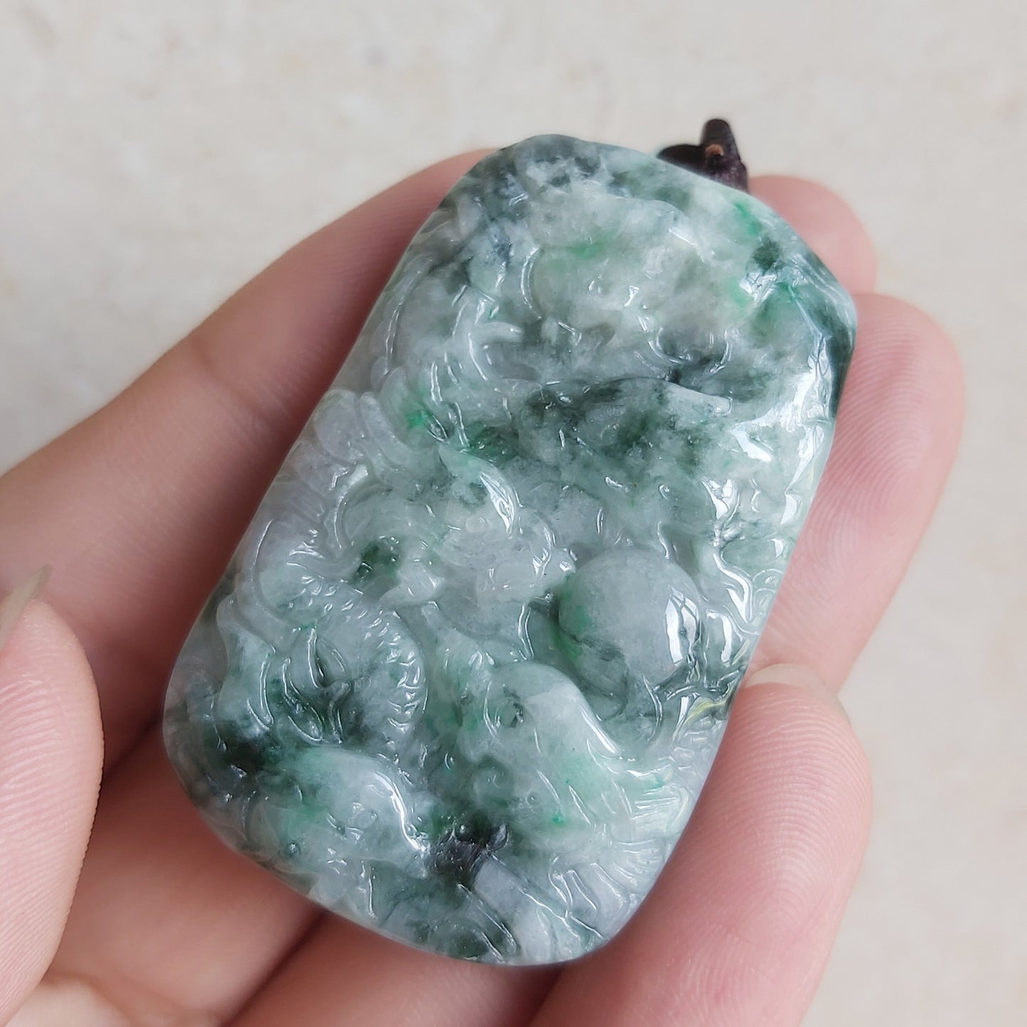 9 Dragons with Sun Natural Green Grade A JADE Burma Jadeite Hand craved Man pendant necklace Myanmar A Type Stone Grey 油青料翡翠A货