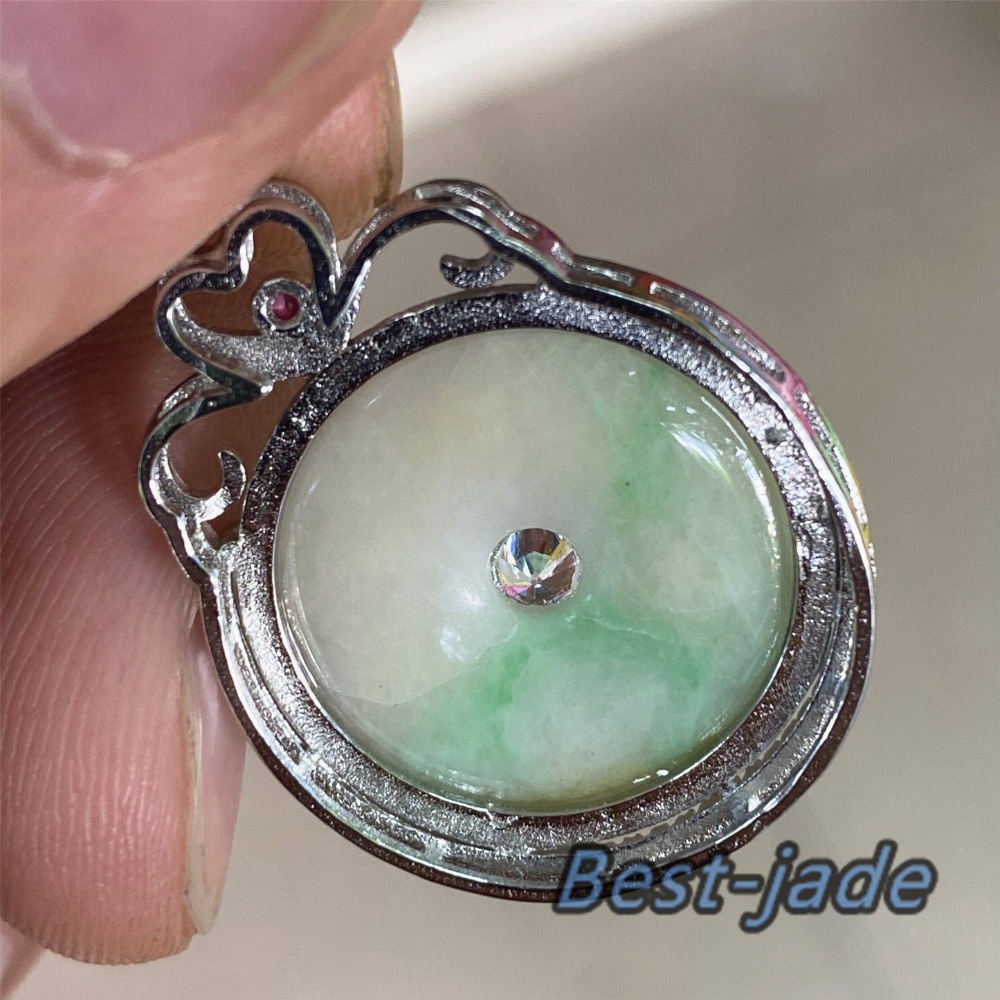 Real Yellow Green Grade A Jadeite Burma jade Female Doughnut pendant with 925 Sterling Silver button bail necklace