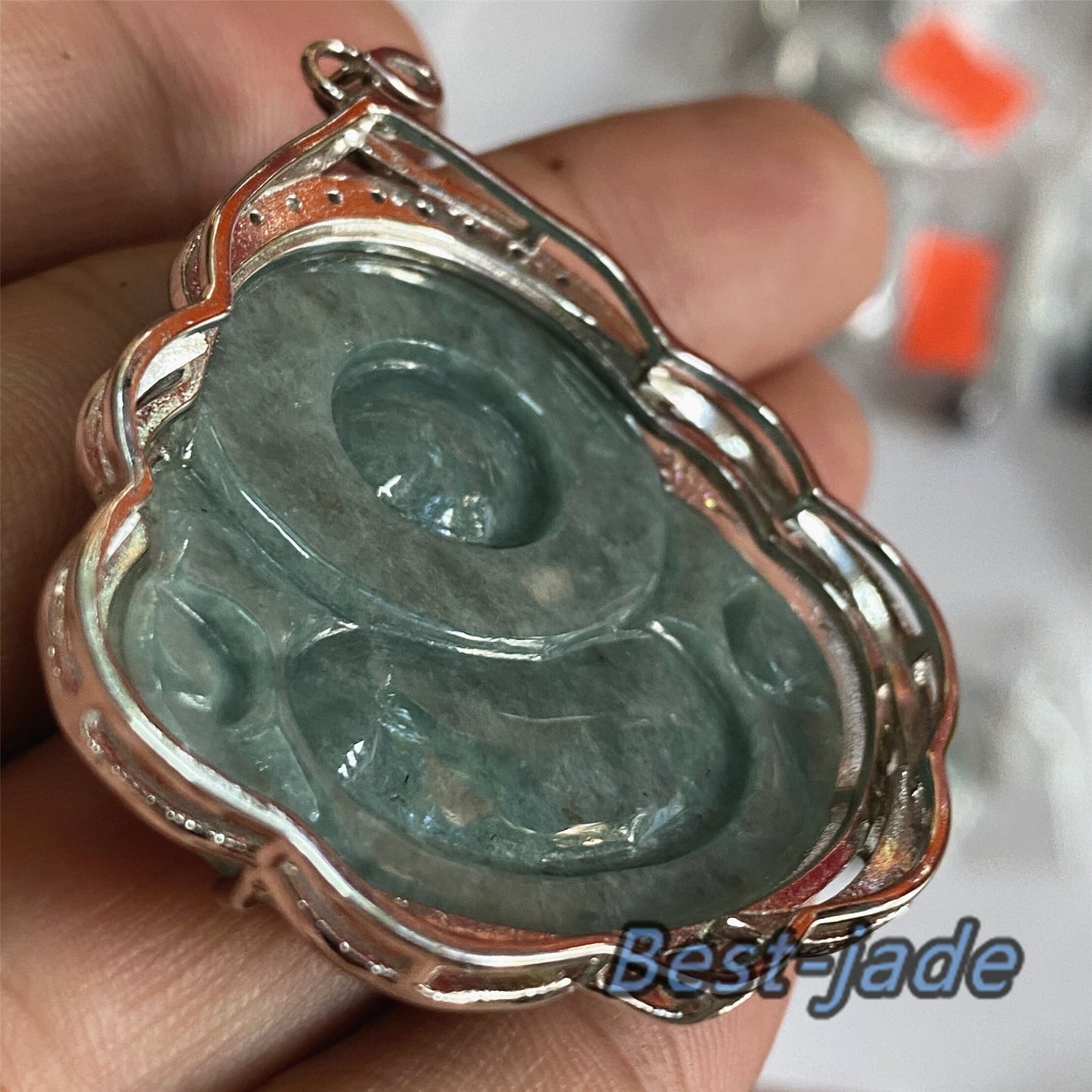 Buddha Grade A Jade Natural Green Burma Jadeite Beads  with 925 Sterling Silver button bail necklace Man pendant Gemstone Ice Type A Jadeite