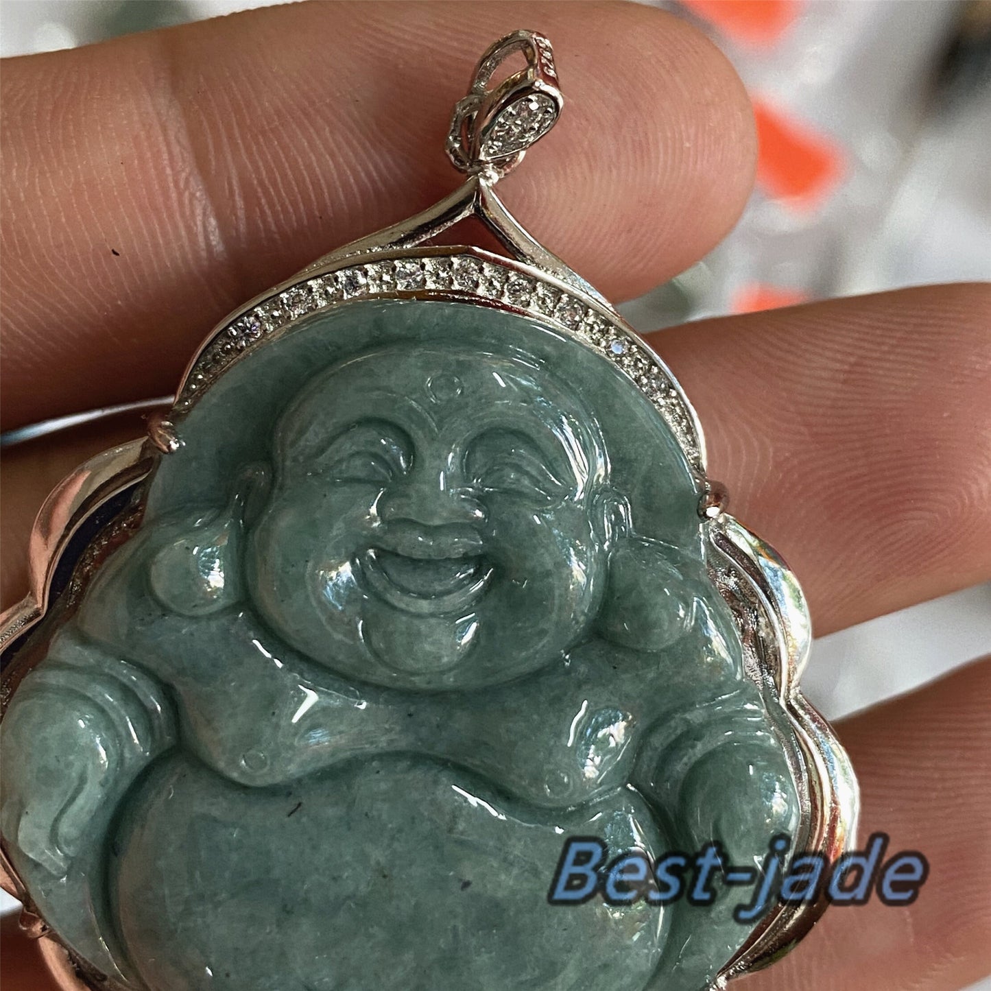 Buddha Grade A Jade Natural Green Burma Jadeite Beads  with 925 Sterling Silver button bail necklace Man pendant Gemstone Ice Type A Jadeite