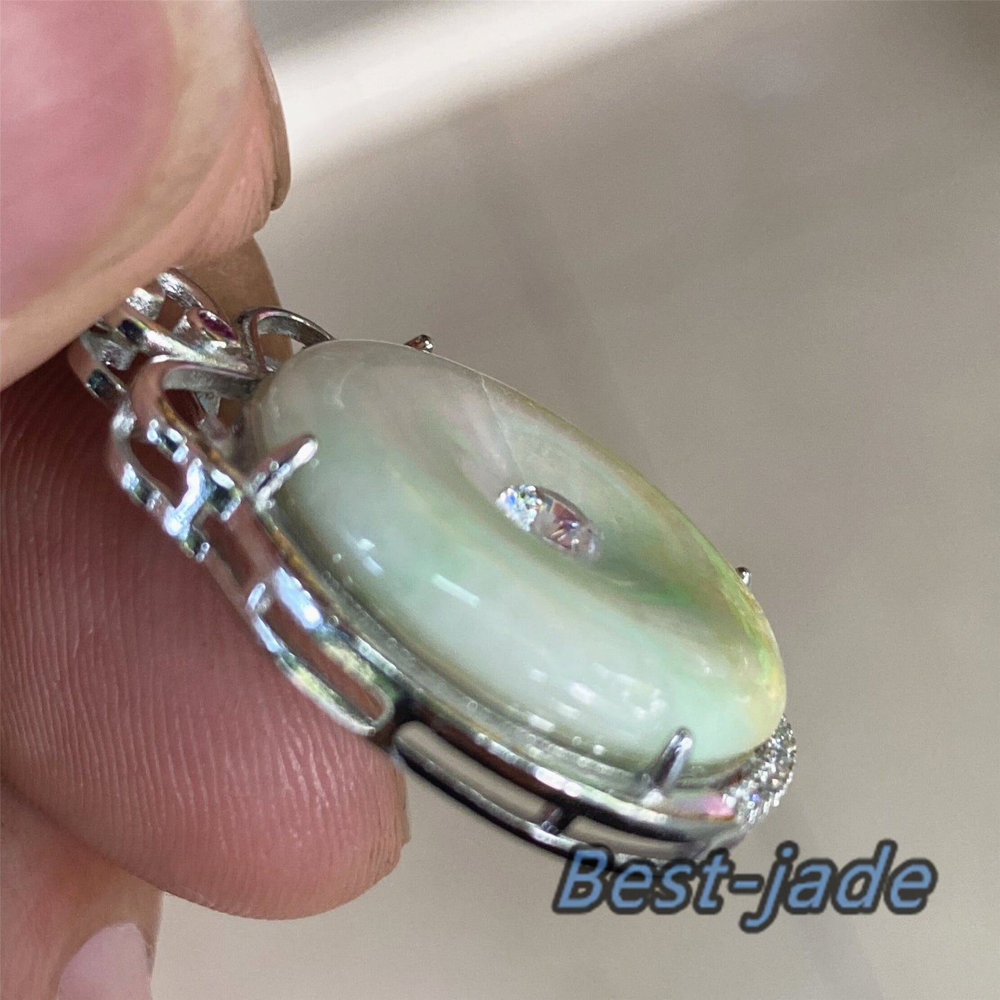 Real Yellow Green Grade A Jadeite Burma jade Female Doughnut pendant with 925 Sterling Silver button bail necklace