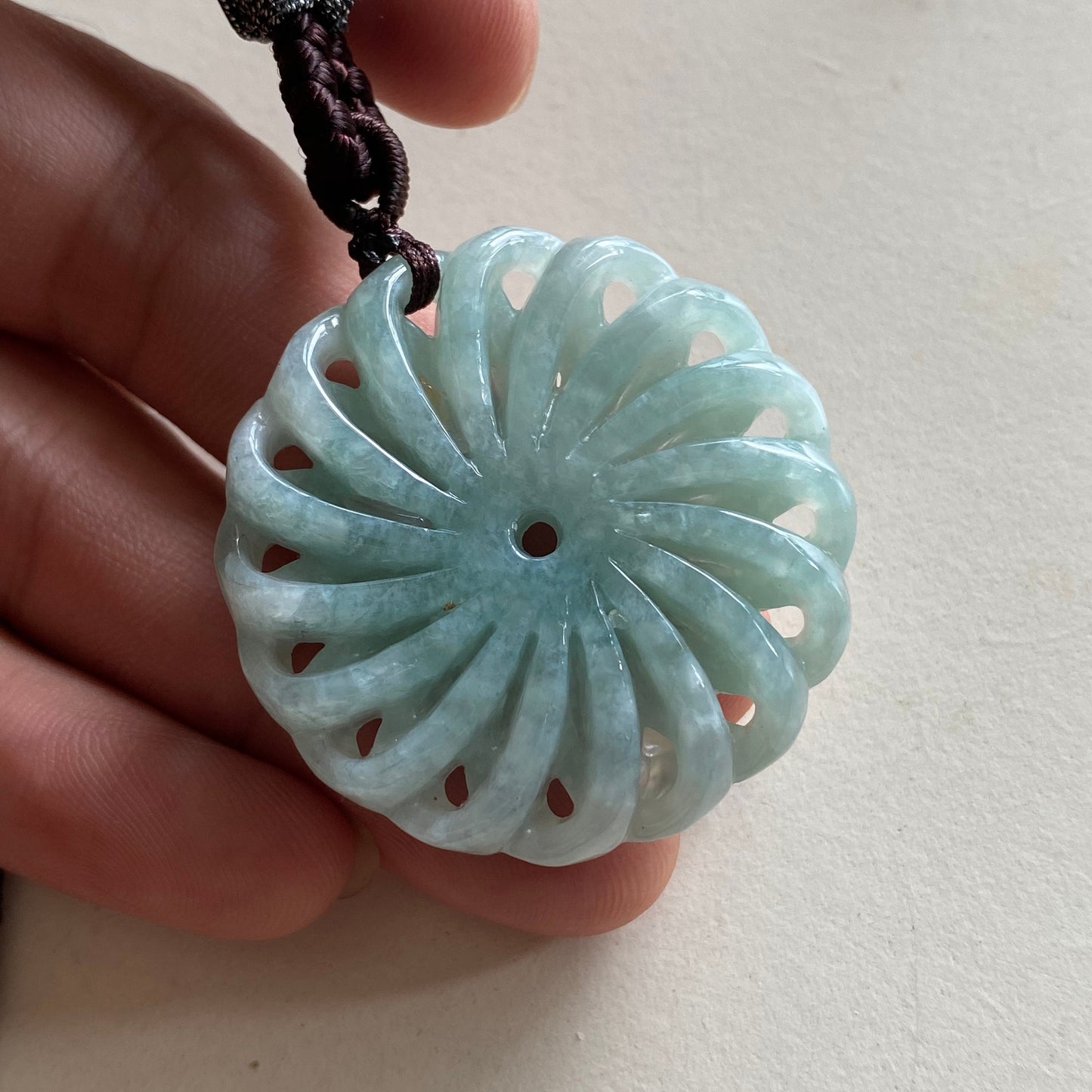 Hallow Flower pendant Natural Grade A jade Green Jade ICE Jadeite Chinese Carved ,Myanmar