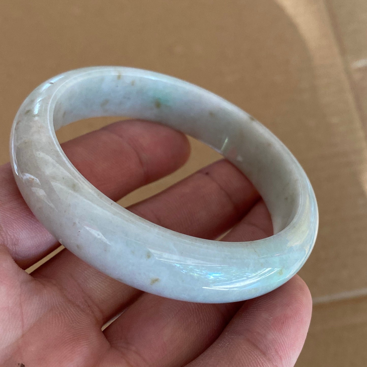 56.8mm Grade A Jade Natural green Round bangle Myanmar jadeite Lady Bracelet Ice green Type A stone small hand female bangle  翡翠飘花手镯