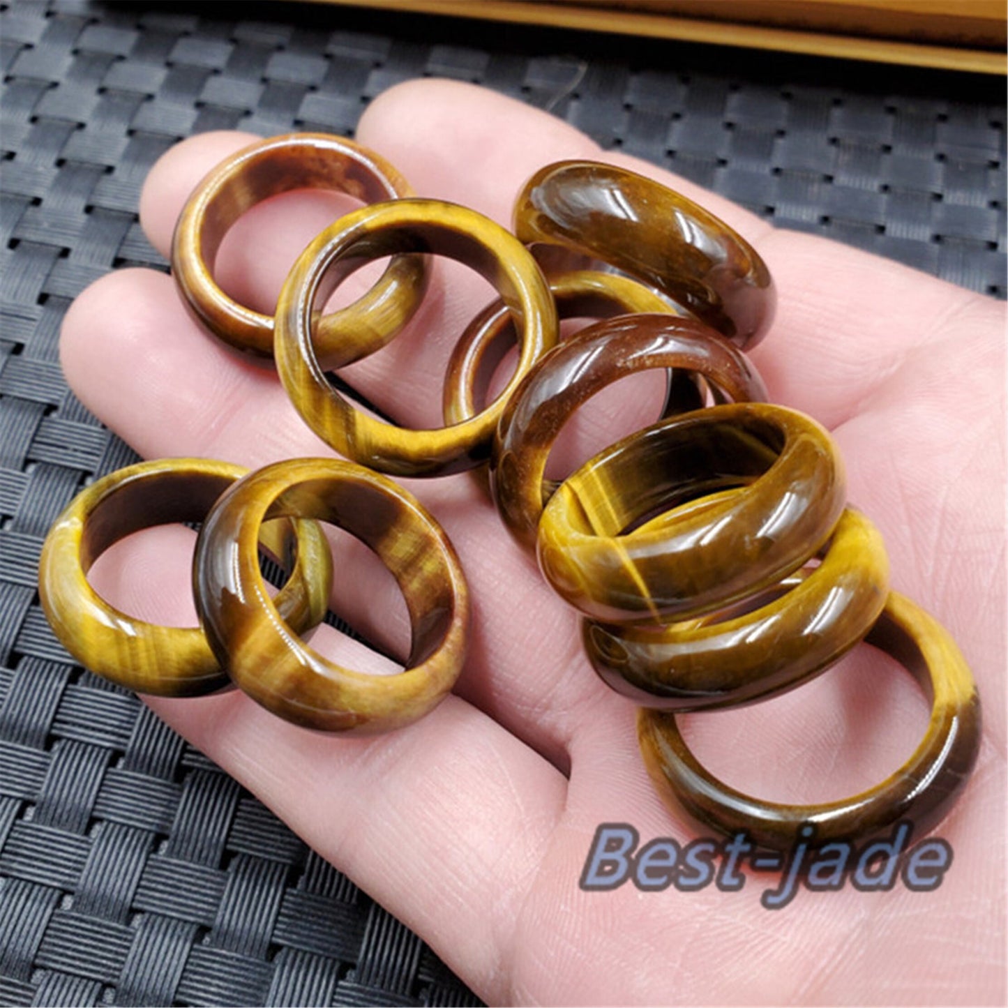 US size 8-12 Natural tiger's-eye ring  tiger eye Jade band stone lady gift band narrow jade ring