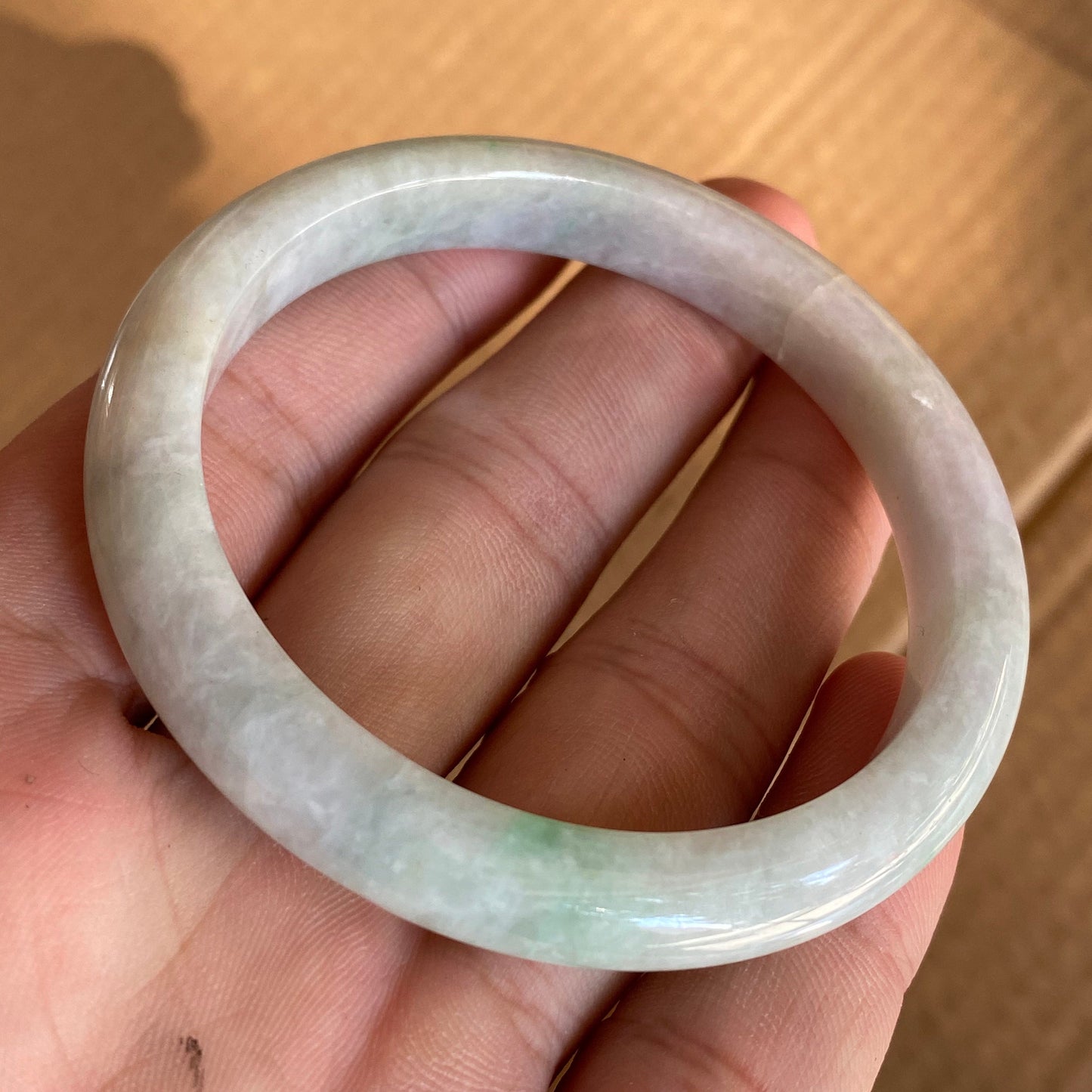 54.8mm Grade A Jade Natural green Round bangle Myanmar jadeite Lady Bracelet Ice green Type A stone small hand female bangle  翡翠飘花手镯