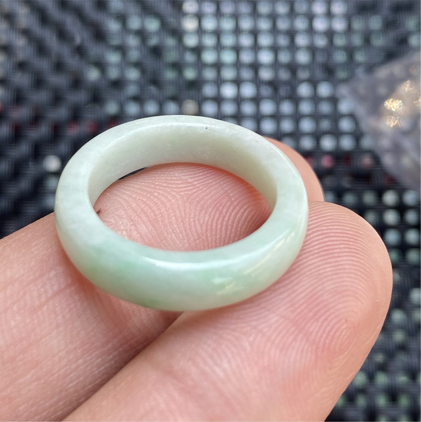 17.5mm Natural  Burma jade Narrow Band Ring Myanmar Jadeite Hand carved Ice gemstone Grade A jade Type A stone