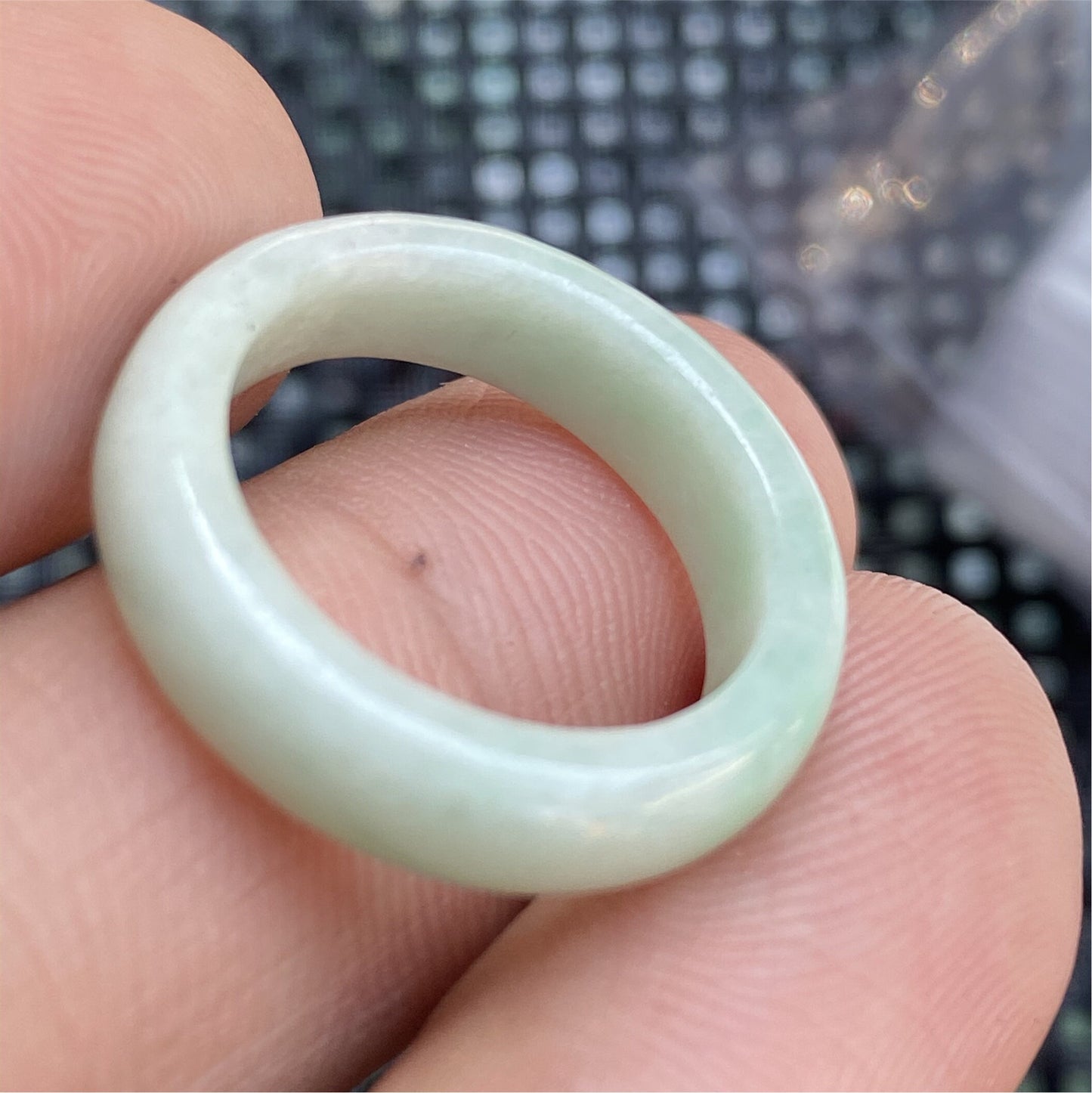 17.5mm Natural  Burma jade Narrow Band Ring Myanmar Jadeite Hand carved Ice gemstone Grade A jade Type A stone