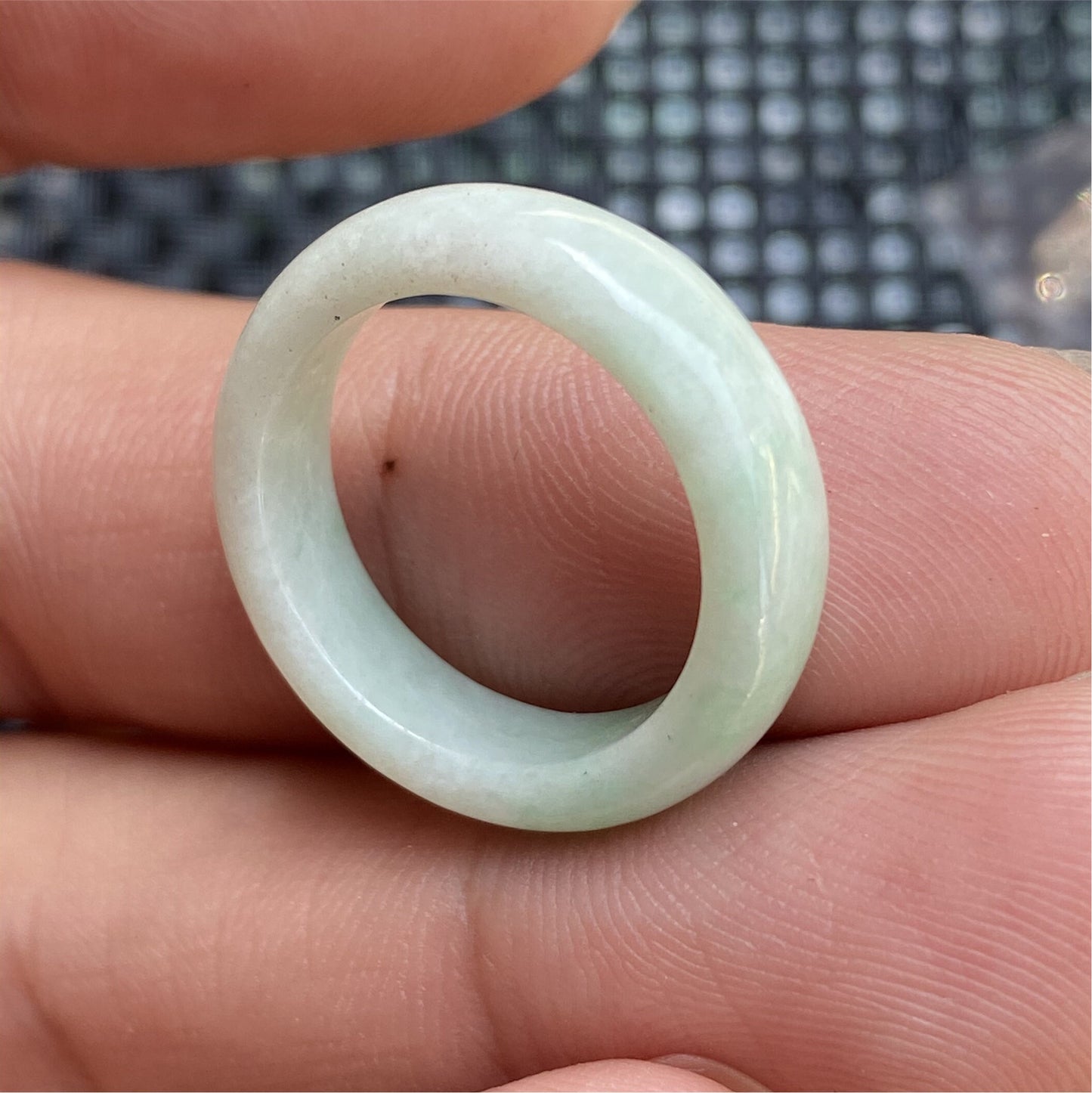 17.5mm Natural  Burma jade Narrow Band Ring Myanmar Jadeite Hand carved Ice gemstone Grade A jade Type A stone