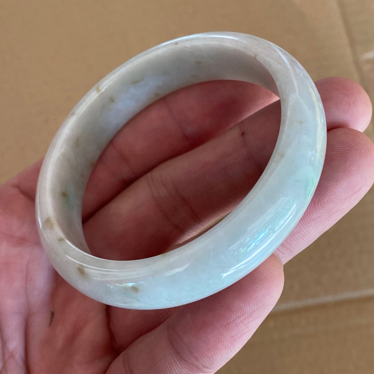 56.8mm Grade A Jade Natural green Round bangle Myanmar jadeite Lady Bracelet Ice green Type A stone small hand female bangle  翡翠飘花手镯