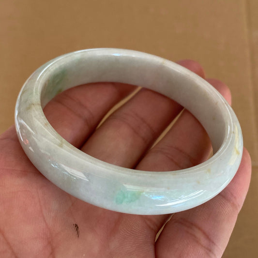 56.8mm Grade A Jade Natural green Round bangle Myanmar jadeite Lady Bracelet Ice green Type A stone small hand female bangle  翡翠飘花手镯