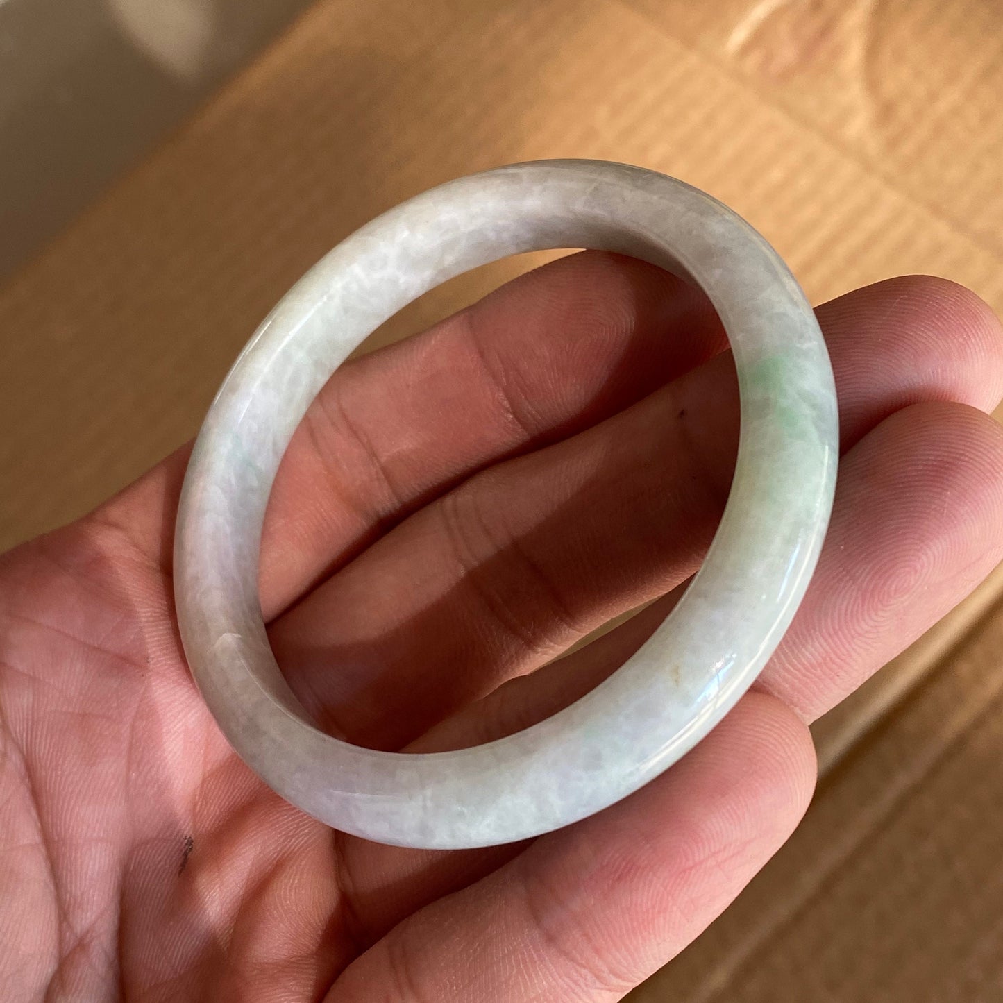 54.8mm Grade A Jade Natural green Round bangle Myanmar jadeite Lady Bracelet Ice green Type A stone small hand female bangle  翡翠飘花手镯