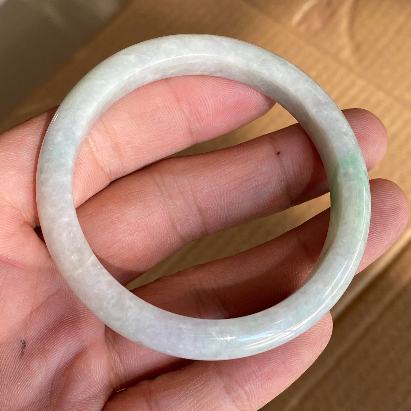 54.8mm Grade A Jade Natural green Round bangle Myanmar jadeite Lady Bracelet Ice green Type A stone small hand female bangle  翡翠飘花手镯