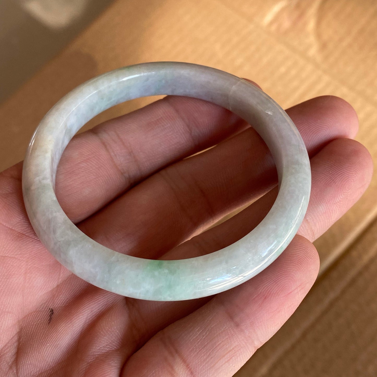 54.8mm Grade A Jade Natural green Round bangle Myanmar jadeite Lady Bracelet Ice green Type A stone small hand female bangle  翡翠飘花手镯