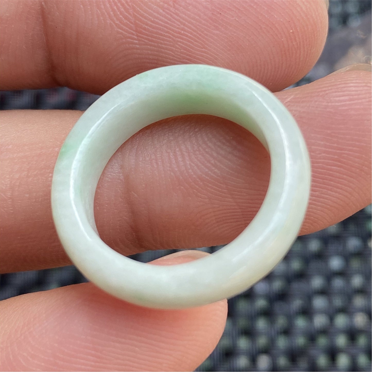 17.5mm Natural  Burma jade Narrow Band Ring Myanmar Jadeite Hand carved Ice gemstone Grade A jade Type A stone