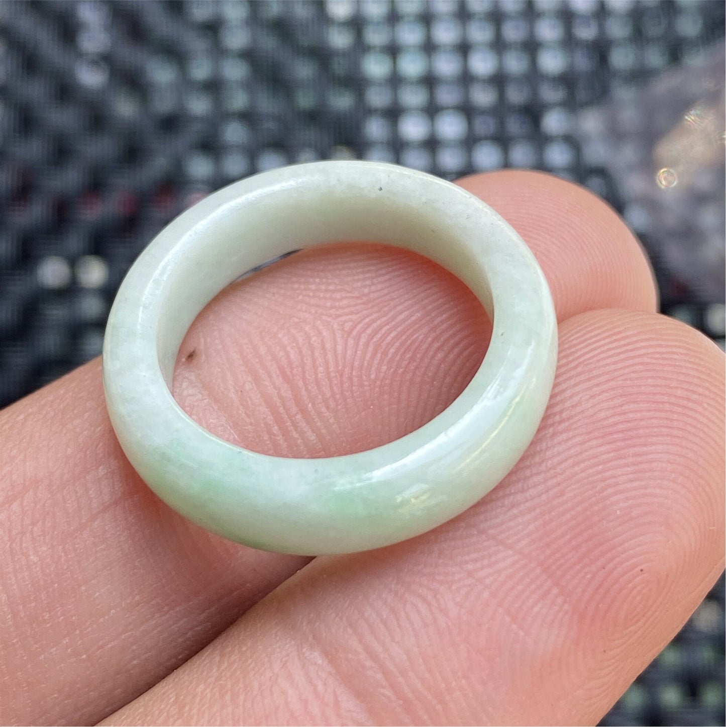 17.5mm Natural  Burma jade Narrow Band Ring Myanmar Jadeite Hand carved Ice gemstone Grade A jade Type A stone