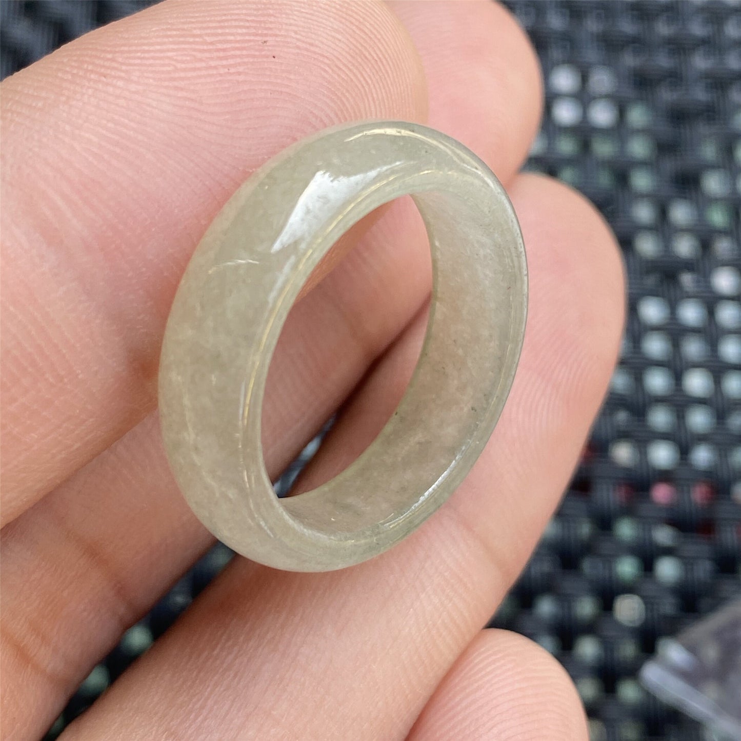 19.6mm Natural real Burma jade Narrow Band Ring Myanmar Jadeite Hand carved Ice gemstone Grade A jade Type A stone