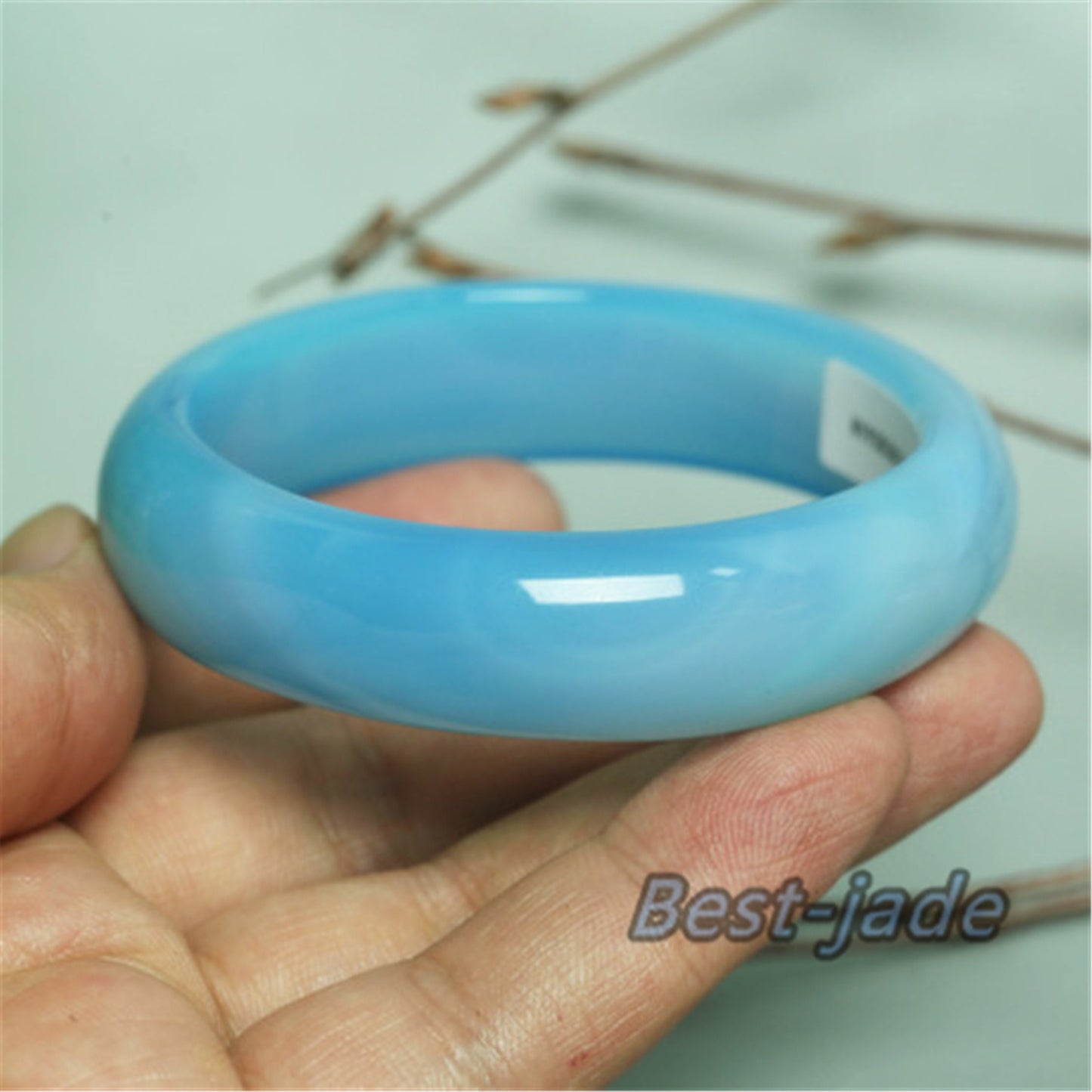 56-62mm Wholesale Natural Blue Jade Girl Bangle Bracelet Lady Hand carved Chain Natural  A stone