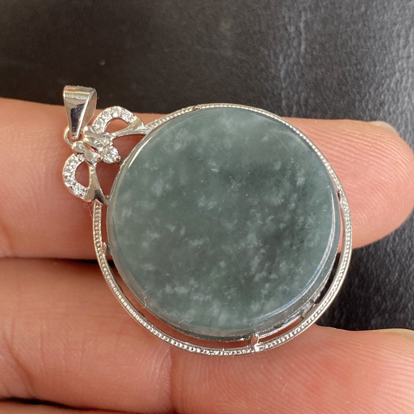 Natural Guatemalan jadeite Light Translucent Blue Grade A jade Round Circle pendant with 925 Sterling Silver button bail necklace jade bead