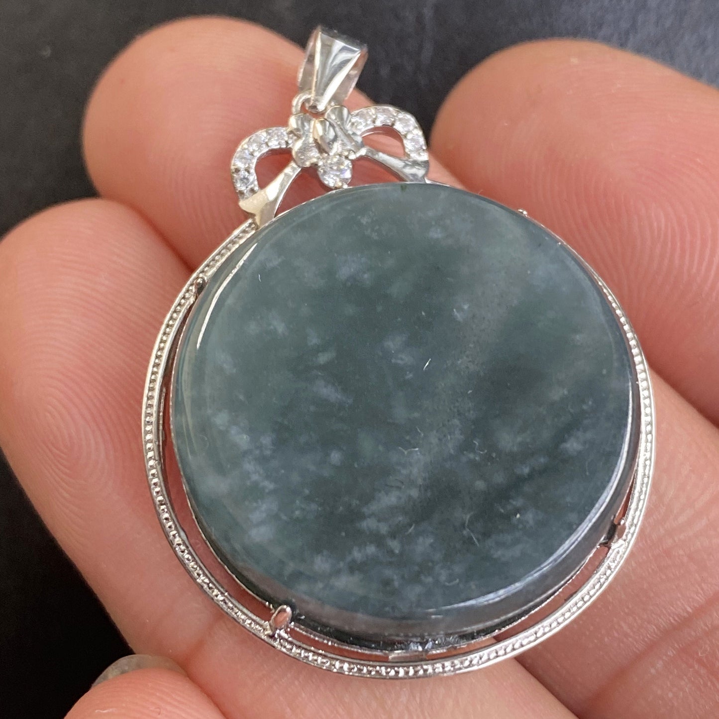 Natural Guatemalan jadeite Light Translucent Blue Grade A jade Round Circle pendant with 925 Sterling Silver button bail necklace jade bead