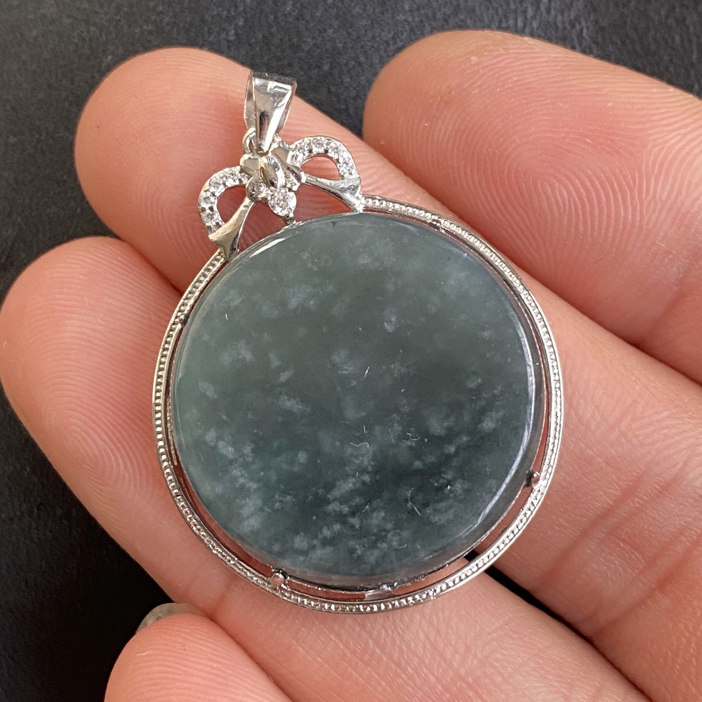 Natural Guatemalan jadeite Light Translucent Blue Grade A jade Round Circle pendant with 925 Sterling Silver button bail necklace jade bead