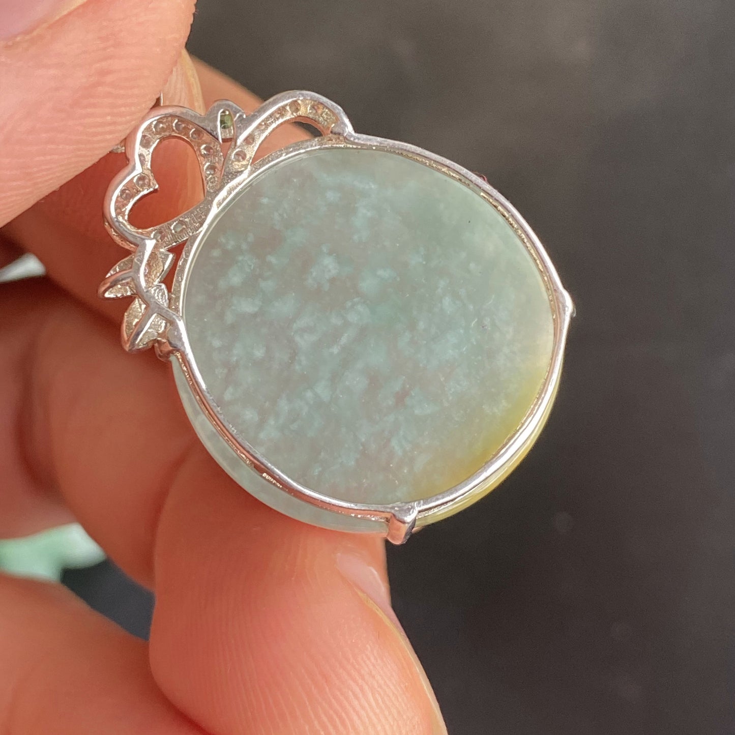 Natural Guatemalan jadeite Light Translucent Blue Grade A jade Round Circle pendant with 925 Sterling Silver button bail necklace jade bead