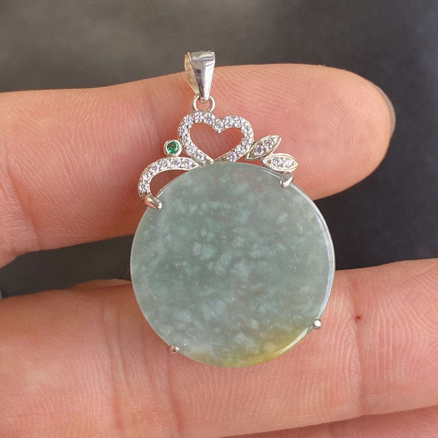 Natural Guatemalan jadeite Light Translucent Blue Grade A jade Round Circle pendant with 925 Sterling Silver button bail necklace jade bead