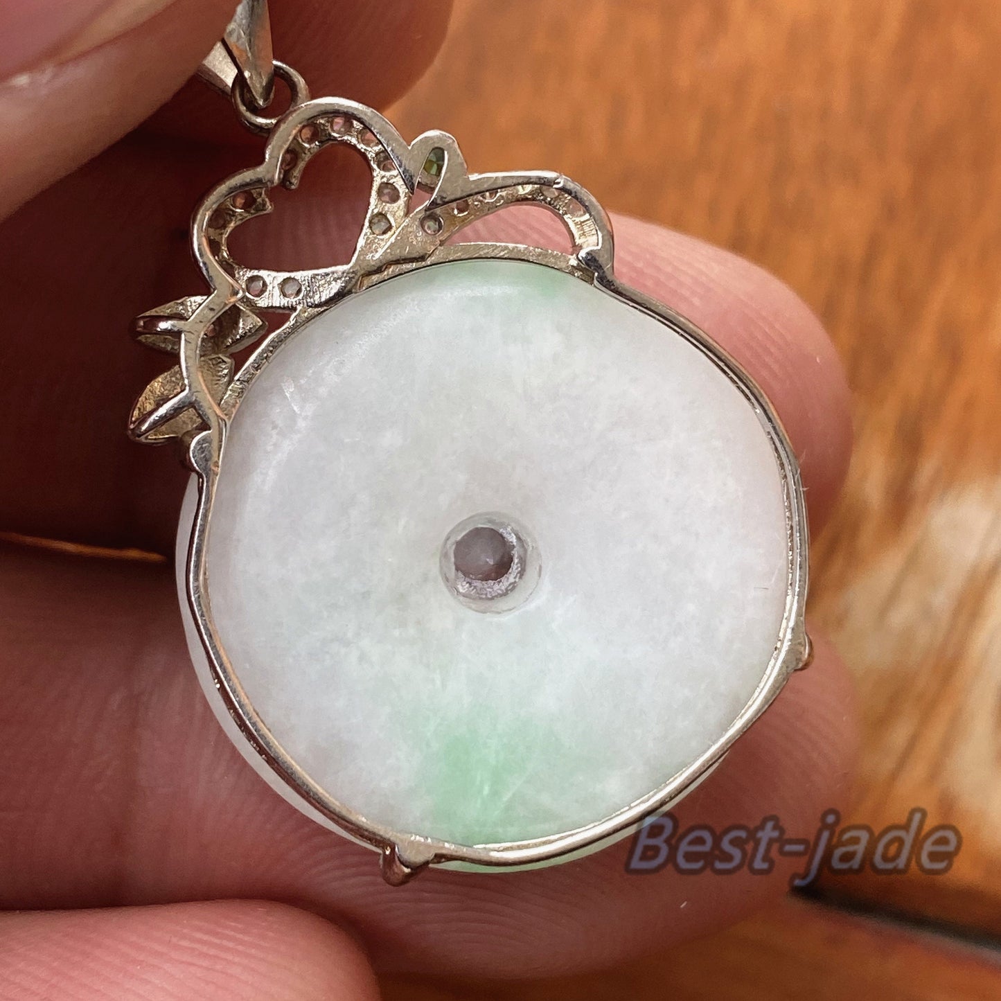 Fashion Donut Natural  Grade A Jadeite Green Burma jade green Lady pendant with 925 Sterling Silver button