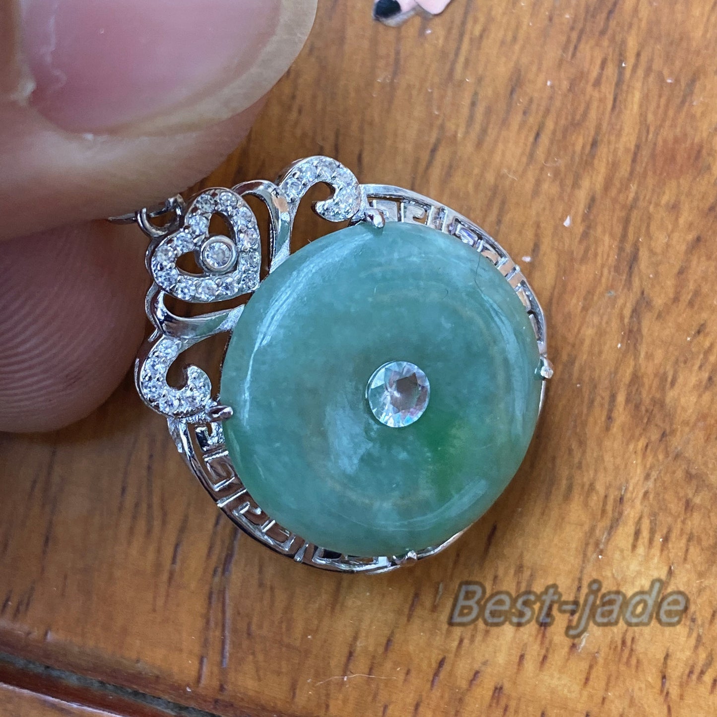 Natural Hot Green Grade A Jadeite Burma jade Female Doughnut pendant with 925 Sterling Silver button bail necklace