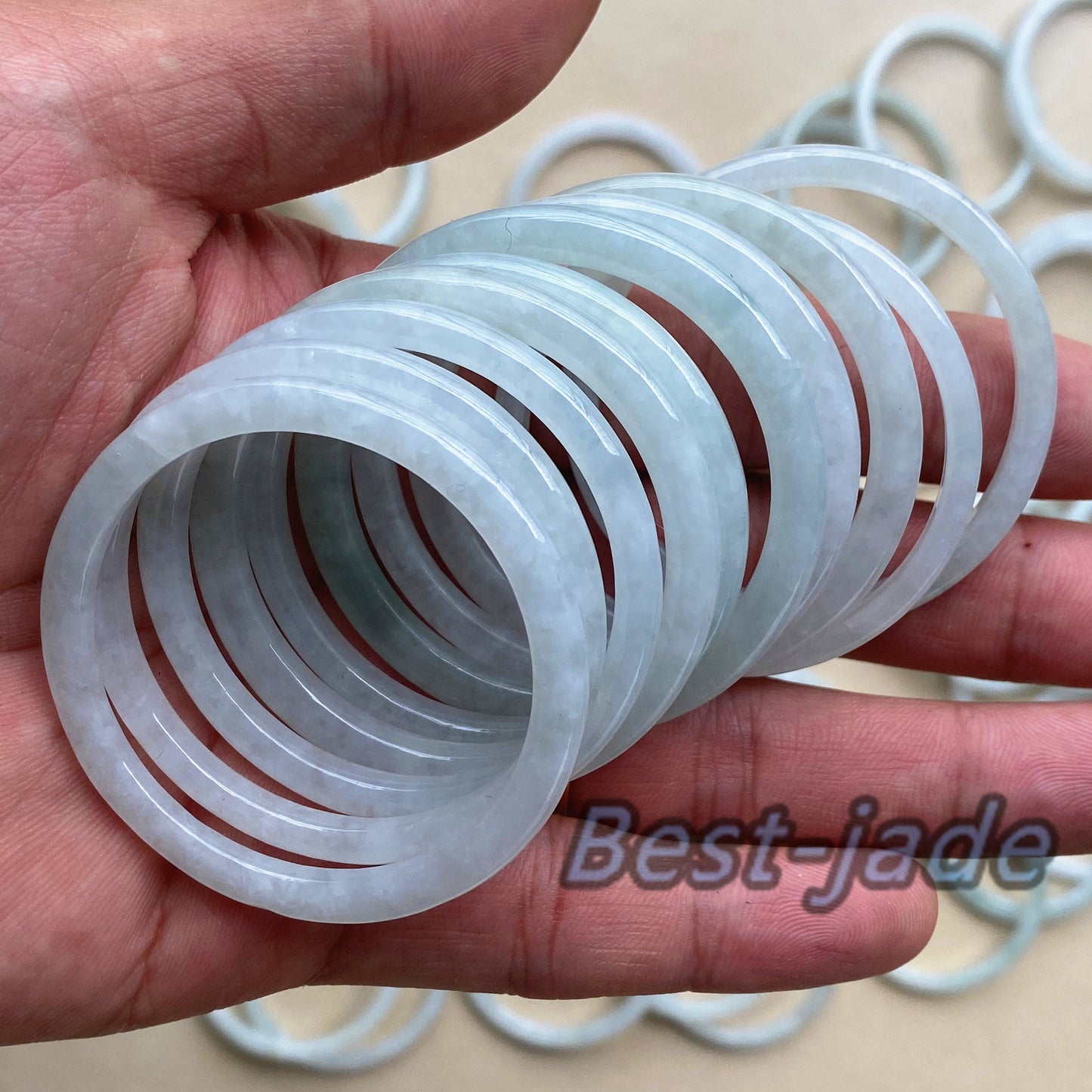 1.65in Baby Size Ice Green Grade A Jade  Burma Jadeite Bangle KID Bracelet ring Handmade Children Boy Girl trottie Chain