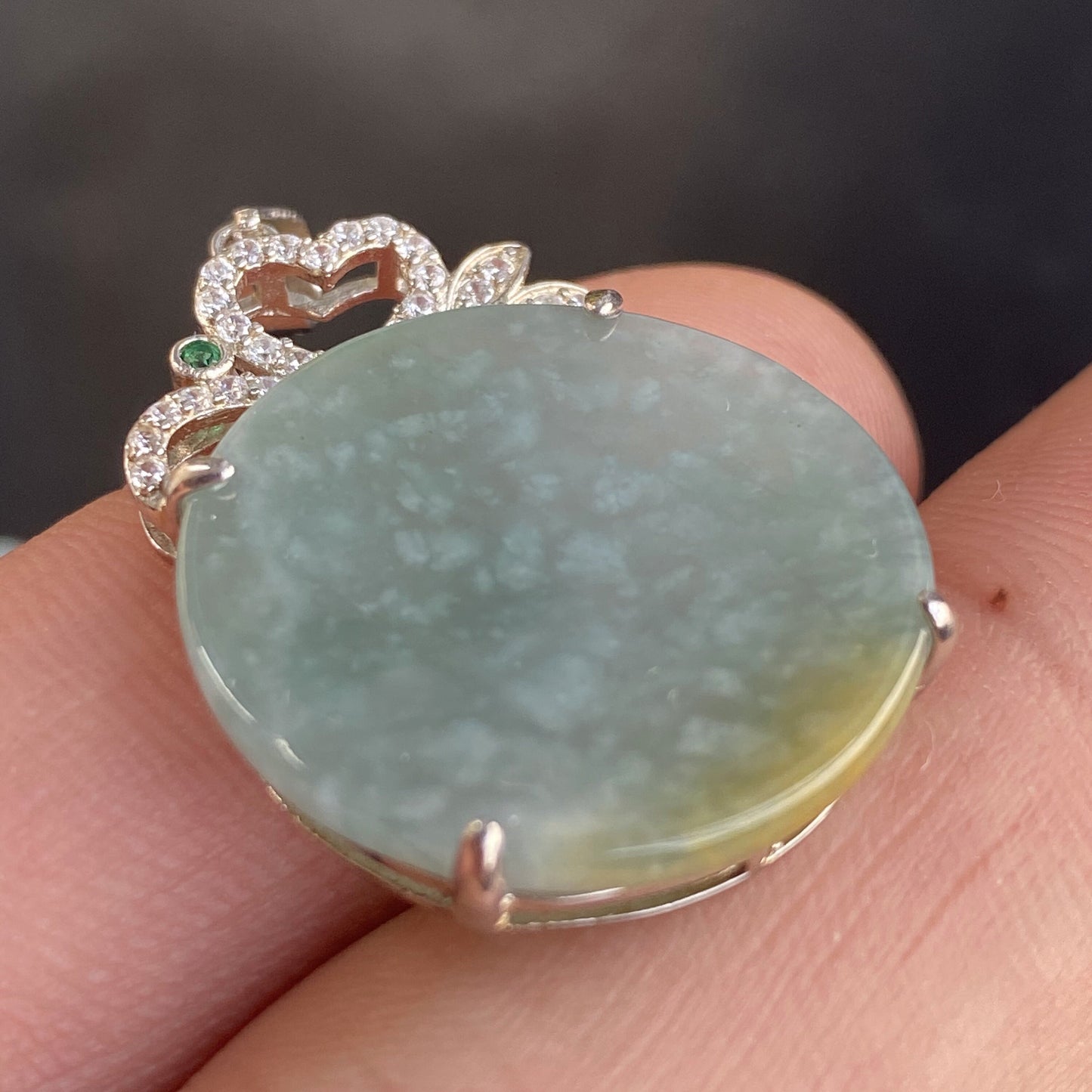 Natural Guatemalan jadeite Light Translucent Blue Grade A jade Round Circle pendant with 925 Sterling Silver button bail necklace jade bead